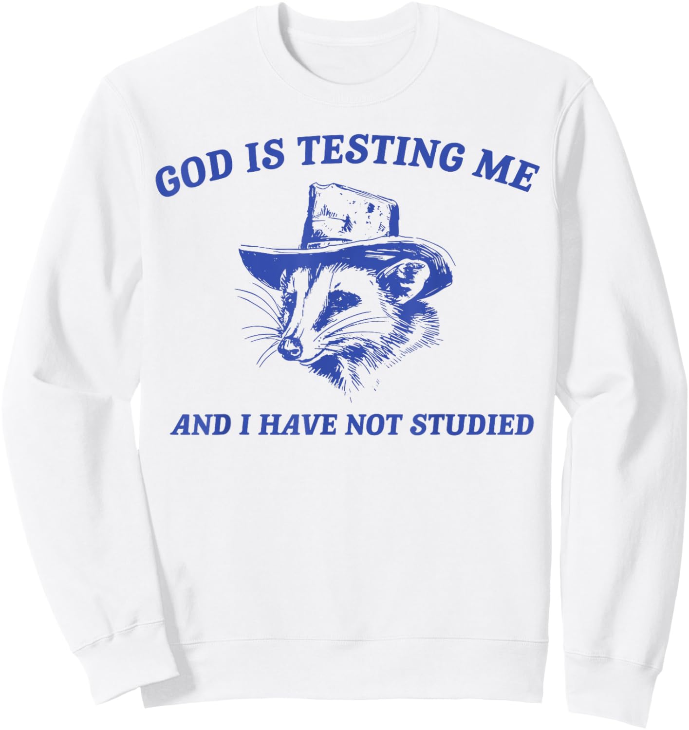 God Is Testing Me And I Have Not Studied Funny Possum Sweatshirt - Sweatshirt | White