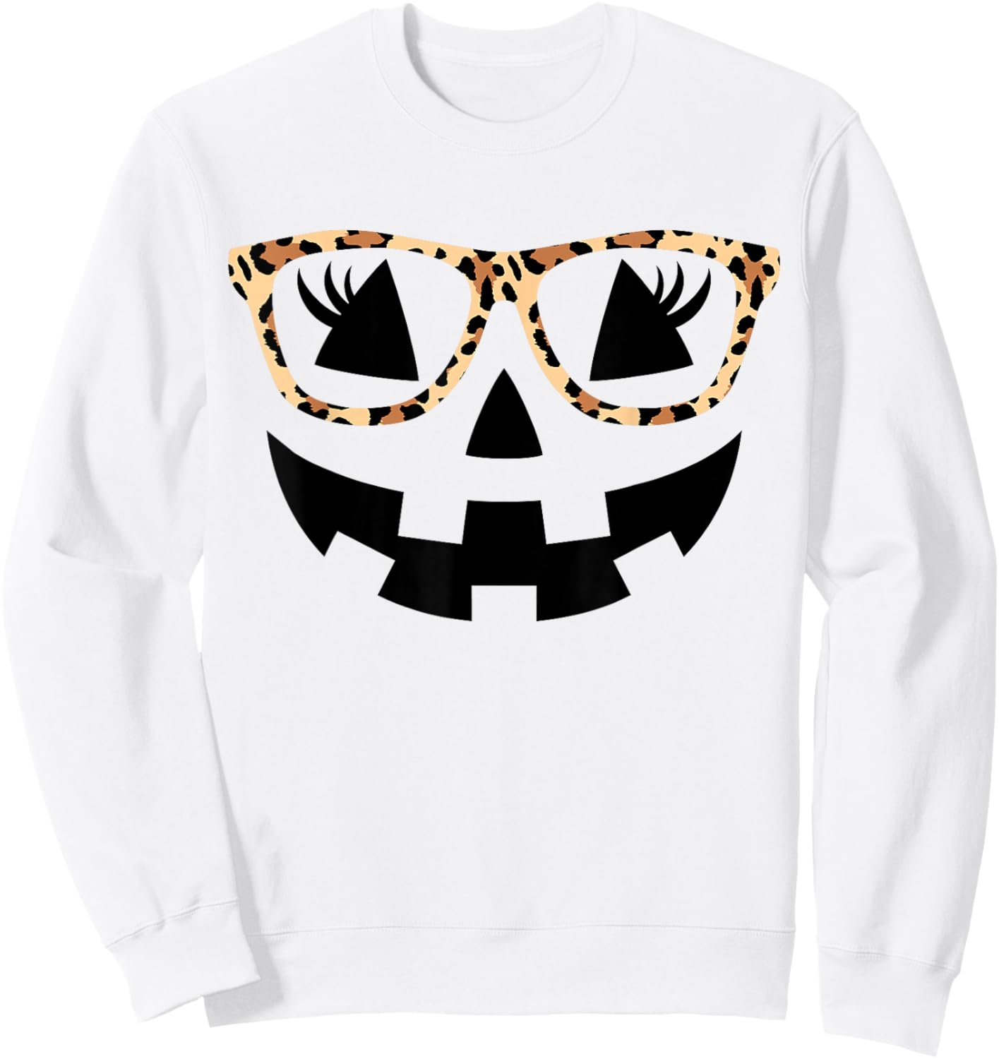 Jack O Lantern Face Pumpkin Hallowen Leopard Print Glasses Sweatshirt - Sweatshirt | White