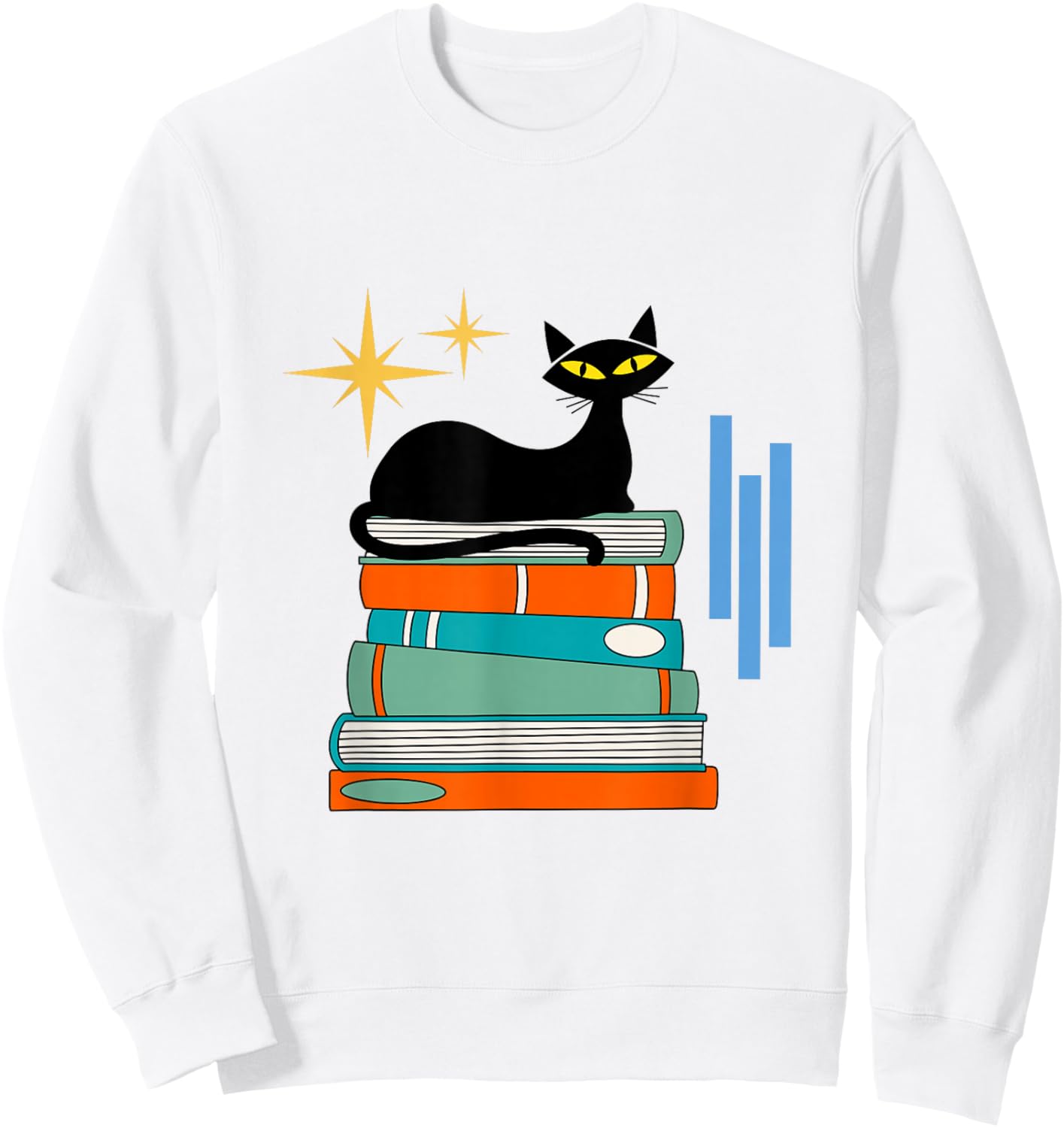 Cat and Books Retro Midcentury Mid Century Aesthetic Sweatshirt - Sweatshirt | White