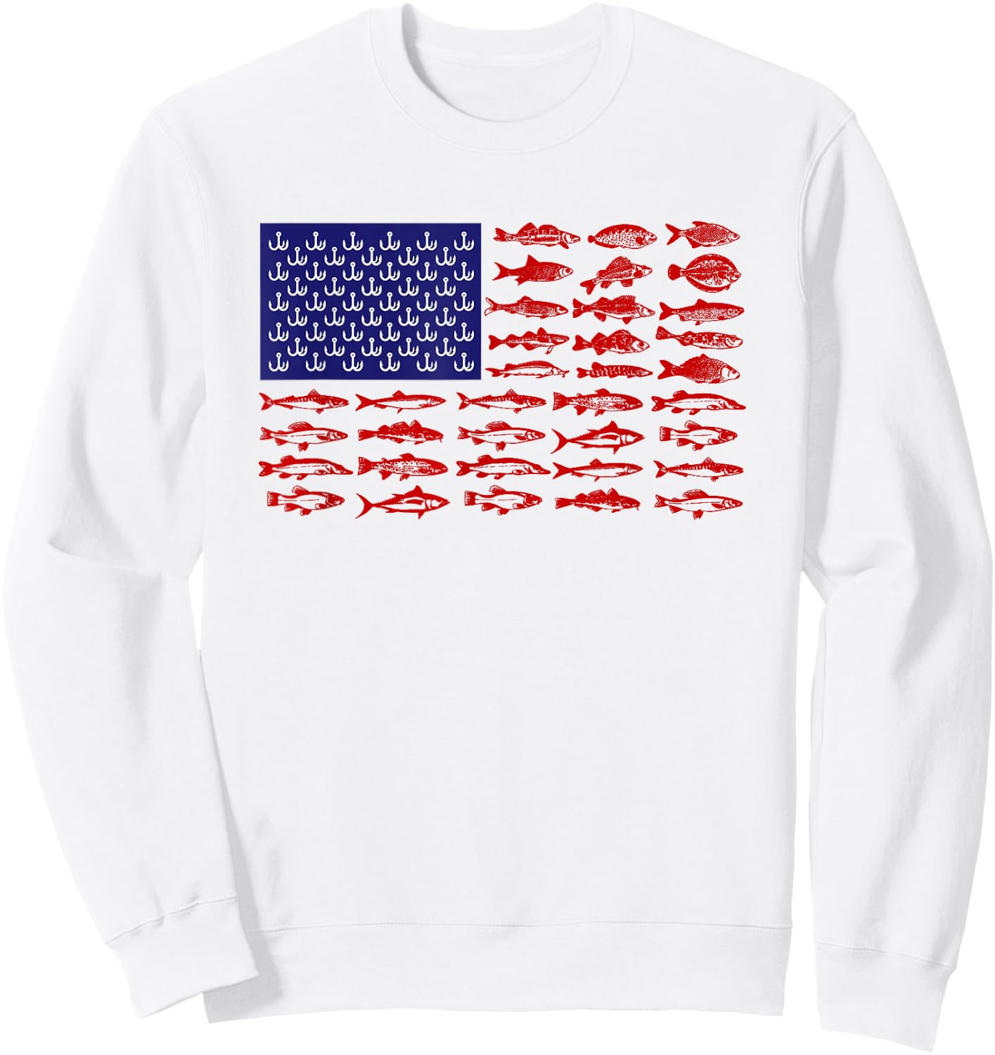 Fish American flag Patriotic Fishing 4th of July Kids Men Sweatshirt - Sweatshirt | White