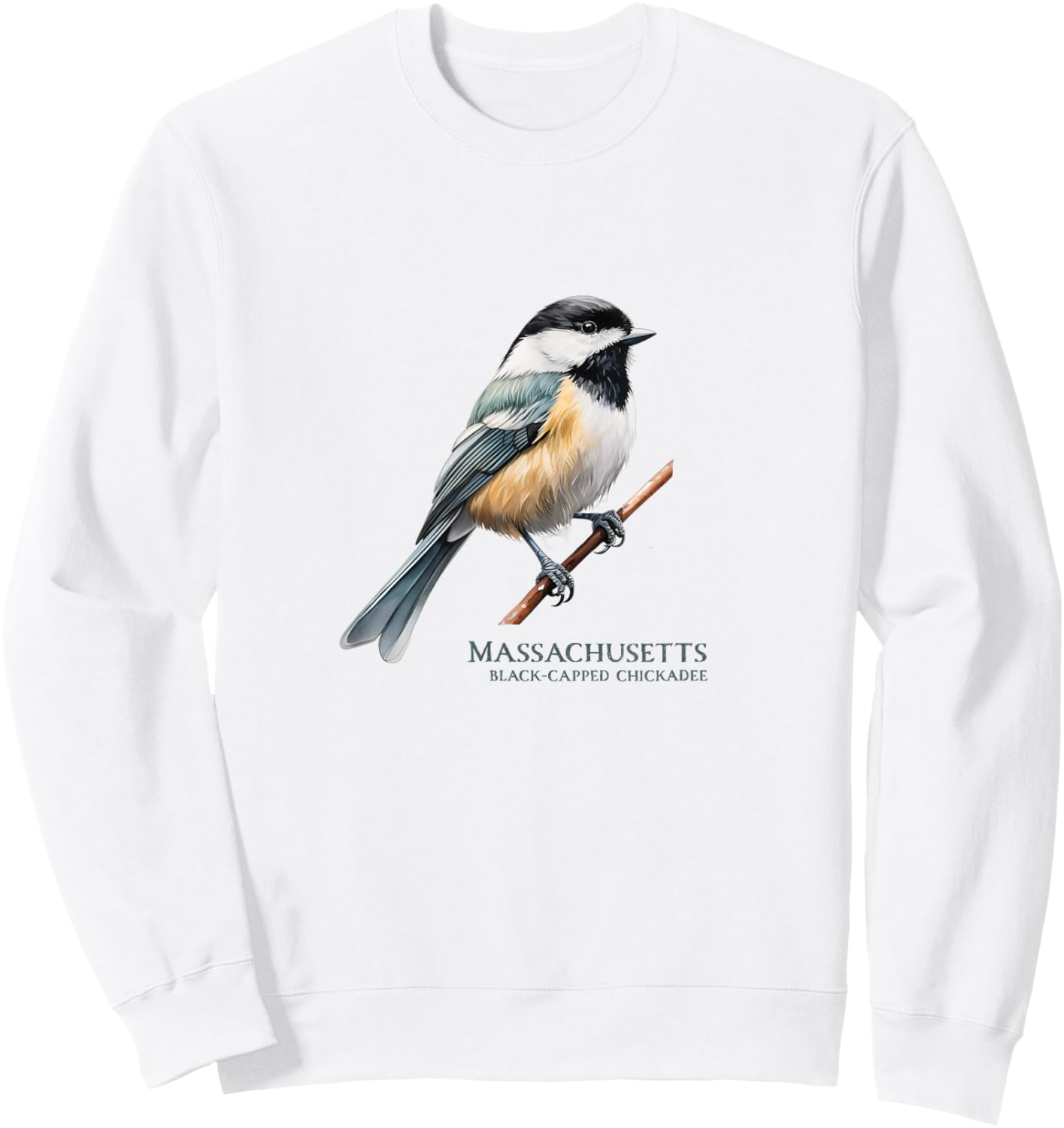Black-Capped Chickadee State Bird of Massachusetts Songbird Sweatshirt - Sweatshirt | White