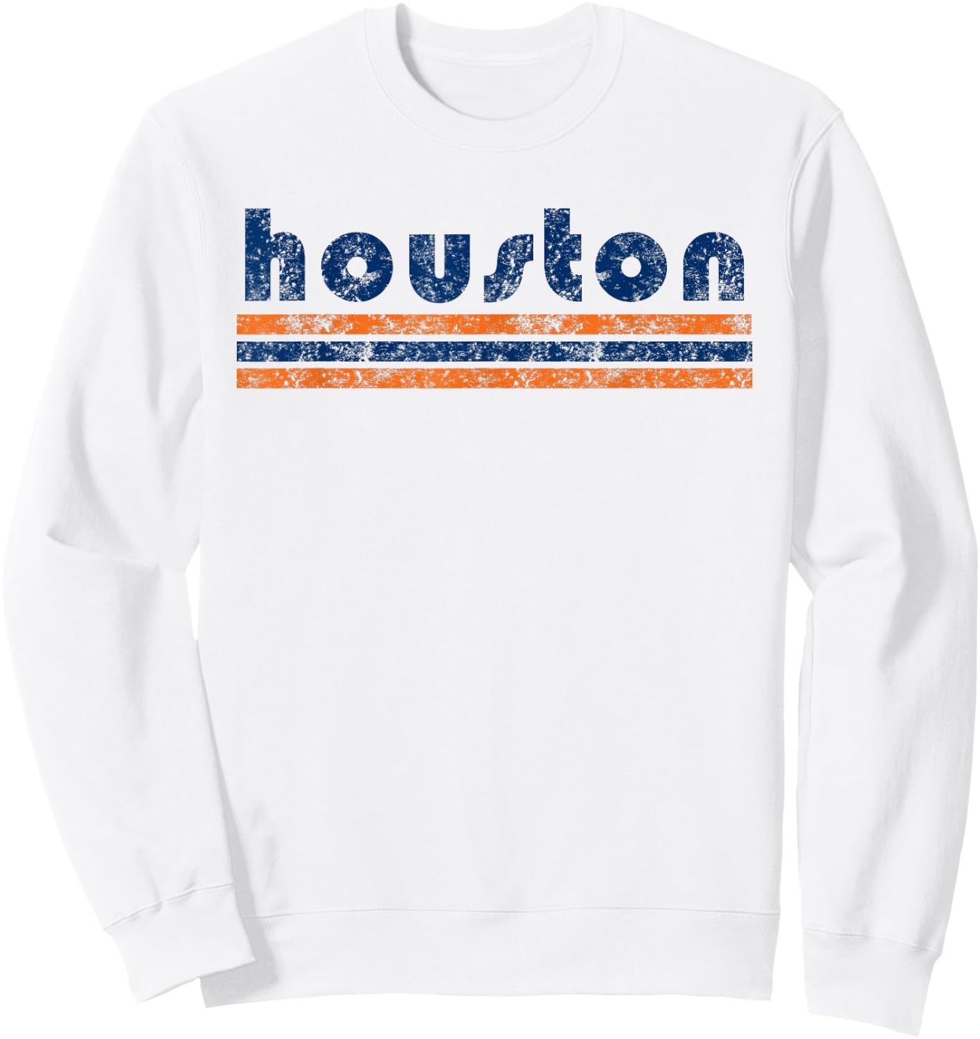 Houston Texas Retro Three Stripe Weathered Vintage Sweatshirt - Sweatshirt | White