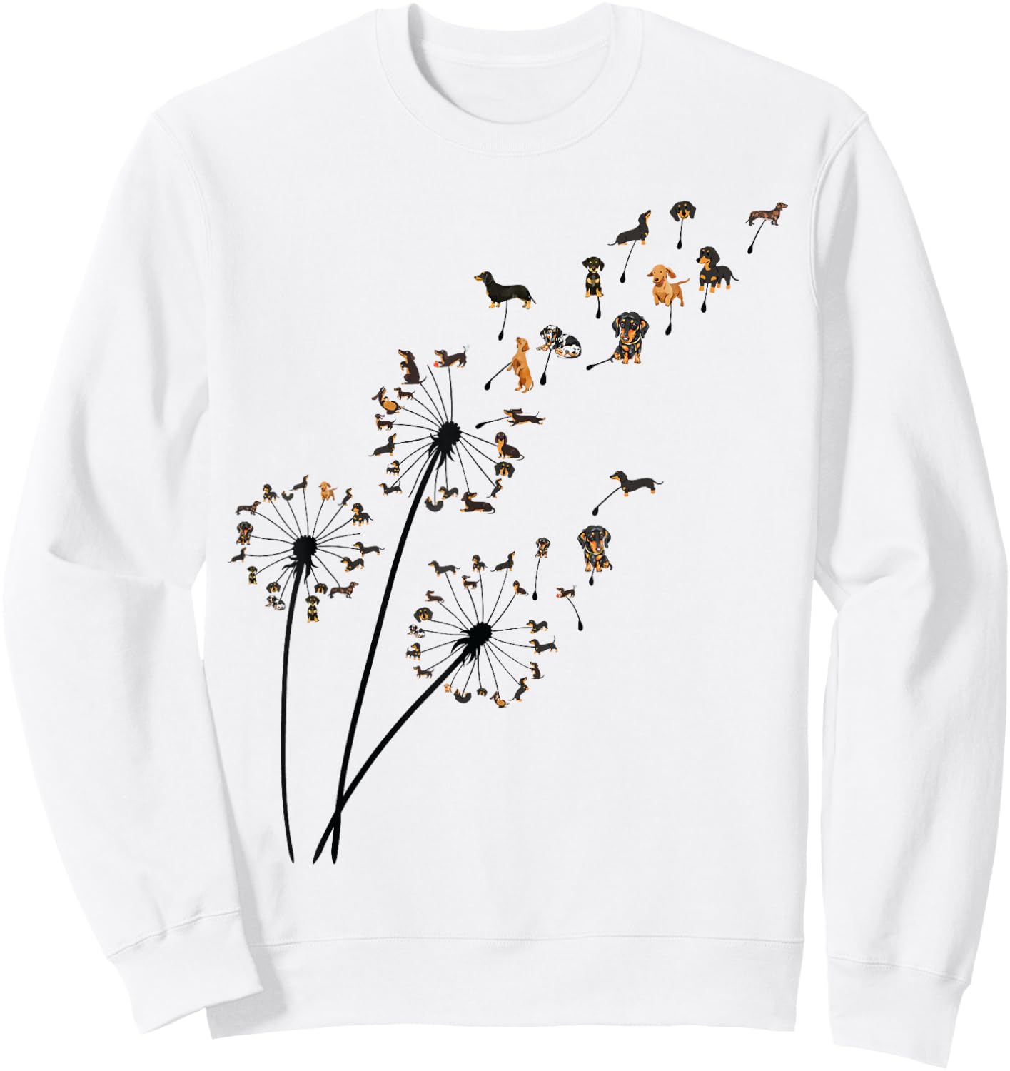 Dachshund Dandelion Flower Fly Funny Cute Dog Lover women Sweatshirt - Sweatshirt | White