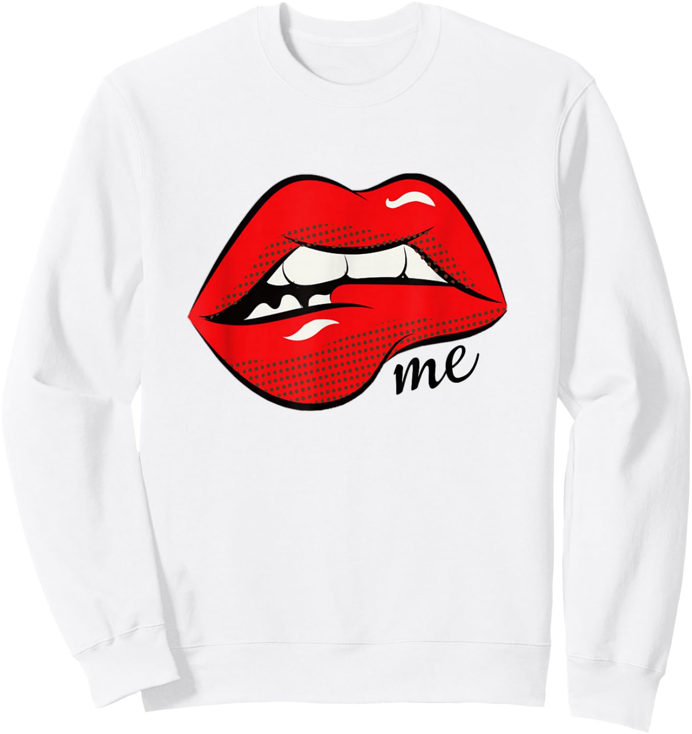 Bites Me Lip Biting Sexy Lips Pattern Funny Idiom Sweatshirt - Sweatshirt | White