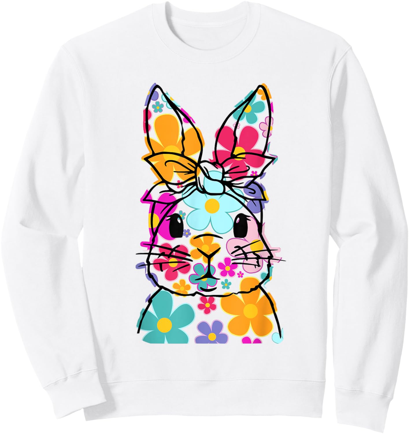 Happy Easter Bunny Daisy Floral Easter Rabbit Face Women Kid Sweatshirt - Sweatshirt | White