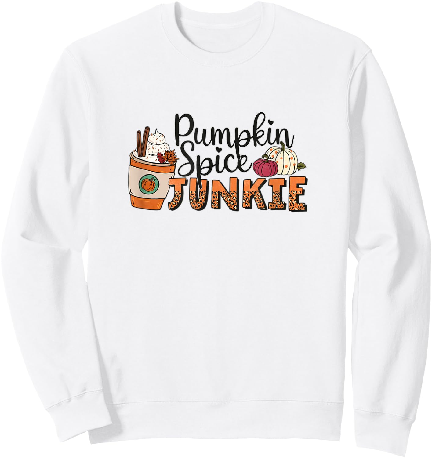 Fall Coffee Pumpkin Spice Junkie Latte Autumn Leopard Sweatshirt - Sweatshirt | White