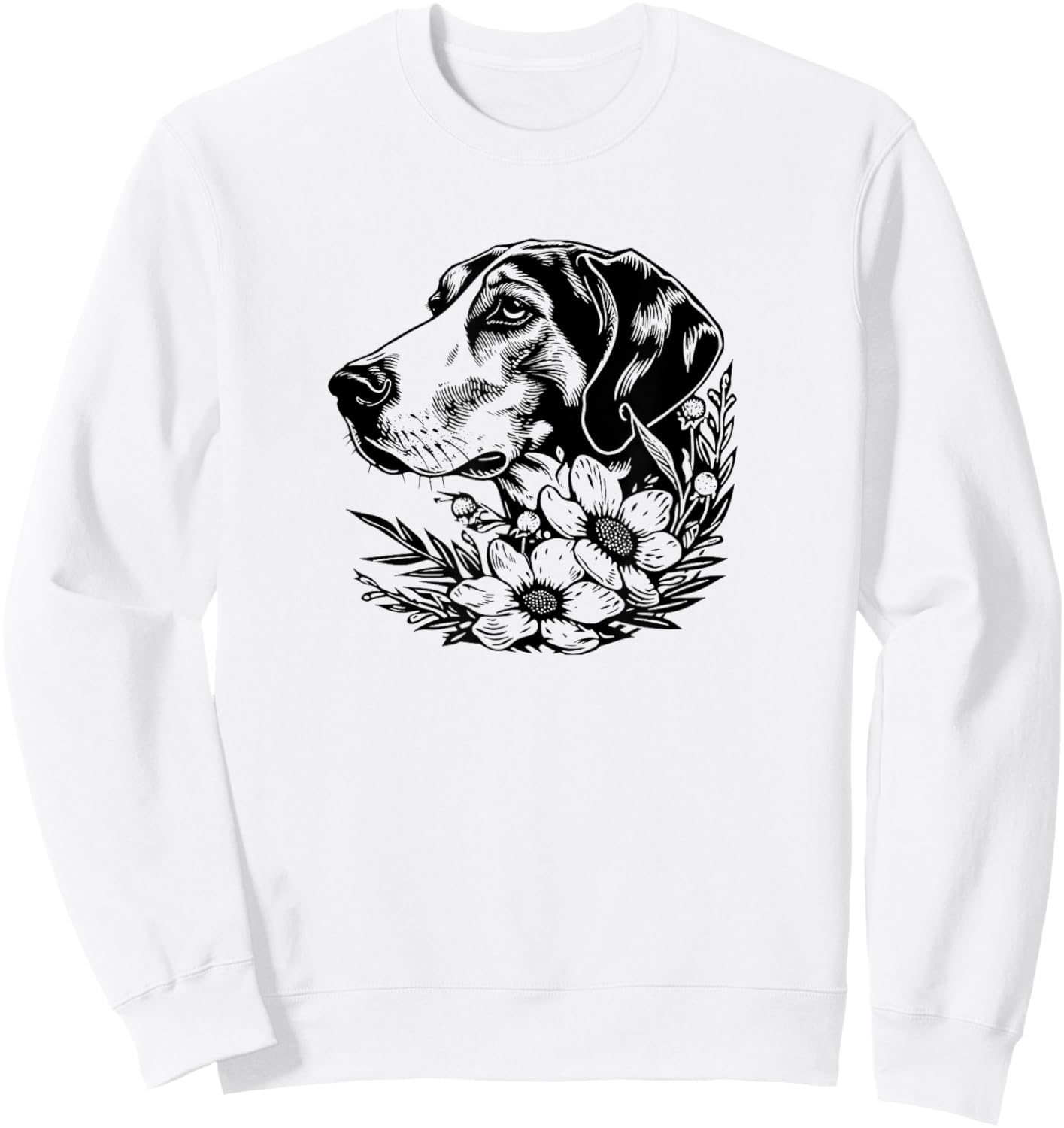Cute Floral Illustration Art American Foxhound Lover Sweatshirt - Sweatshirt | White