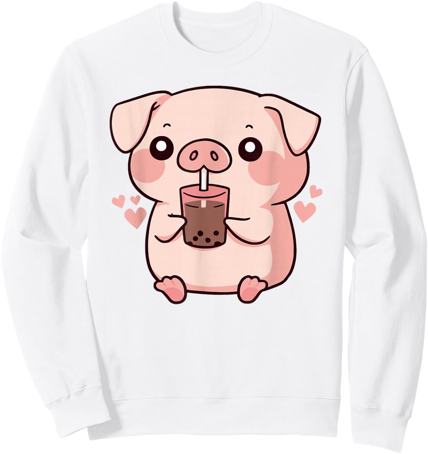 Cute Kawaii Cartoon Pig Drinking Bubble Tea Sweatshirt - Sweatshirt | White