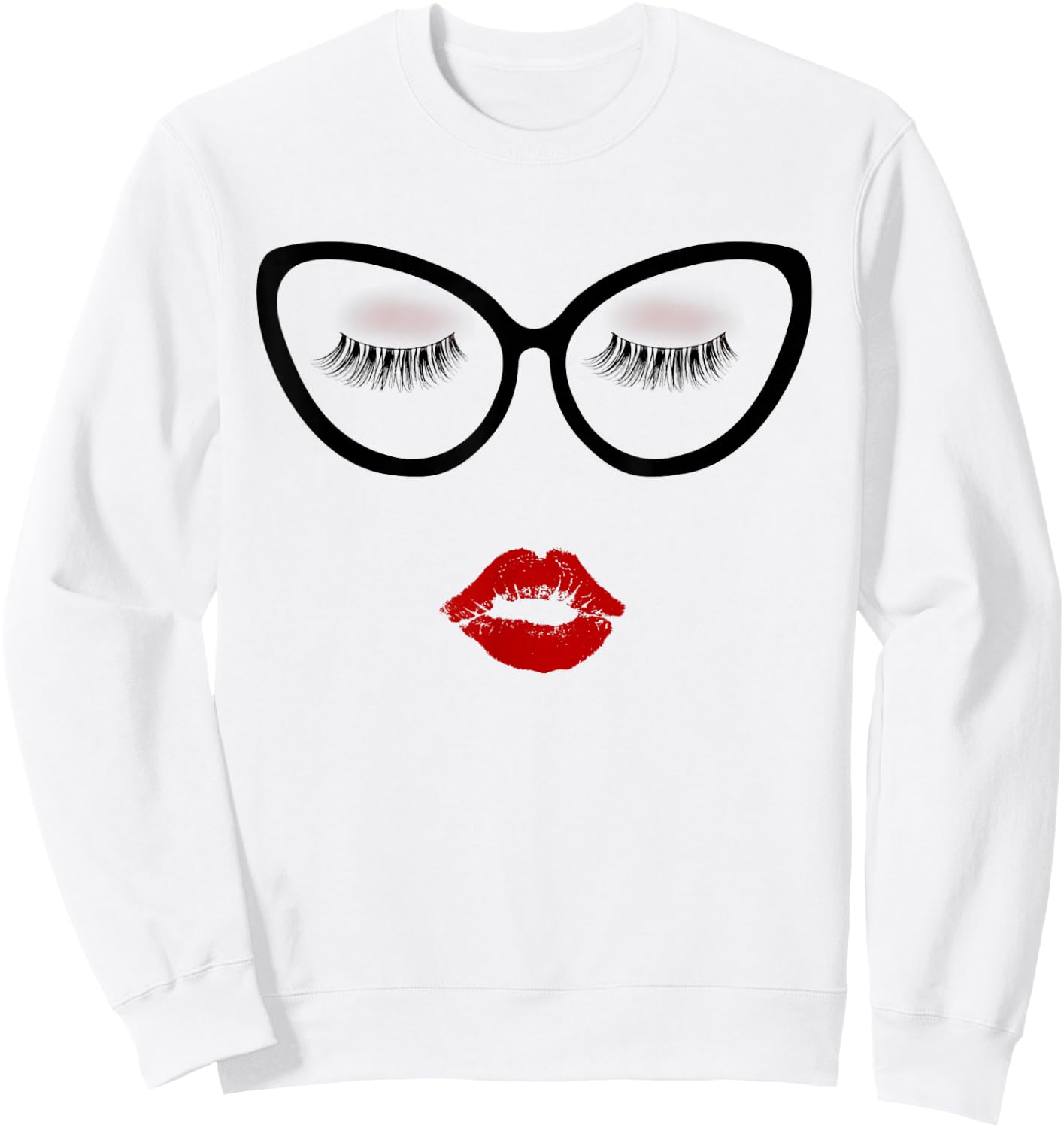 Ladies Eyelashes Black Glasses Red Pouty Full Lips Eyeshadow Sweatshirt - Sweatshirt | White