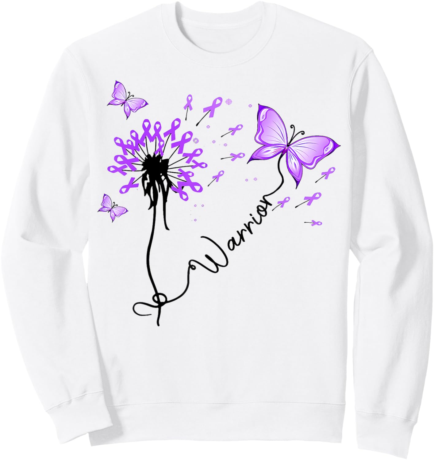 Pancreatic Cancer Warrior Pancreatic Cancer Purple Ribbon Sweatshirt - Sweatshirt | White