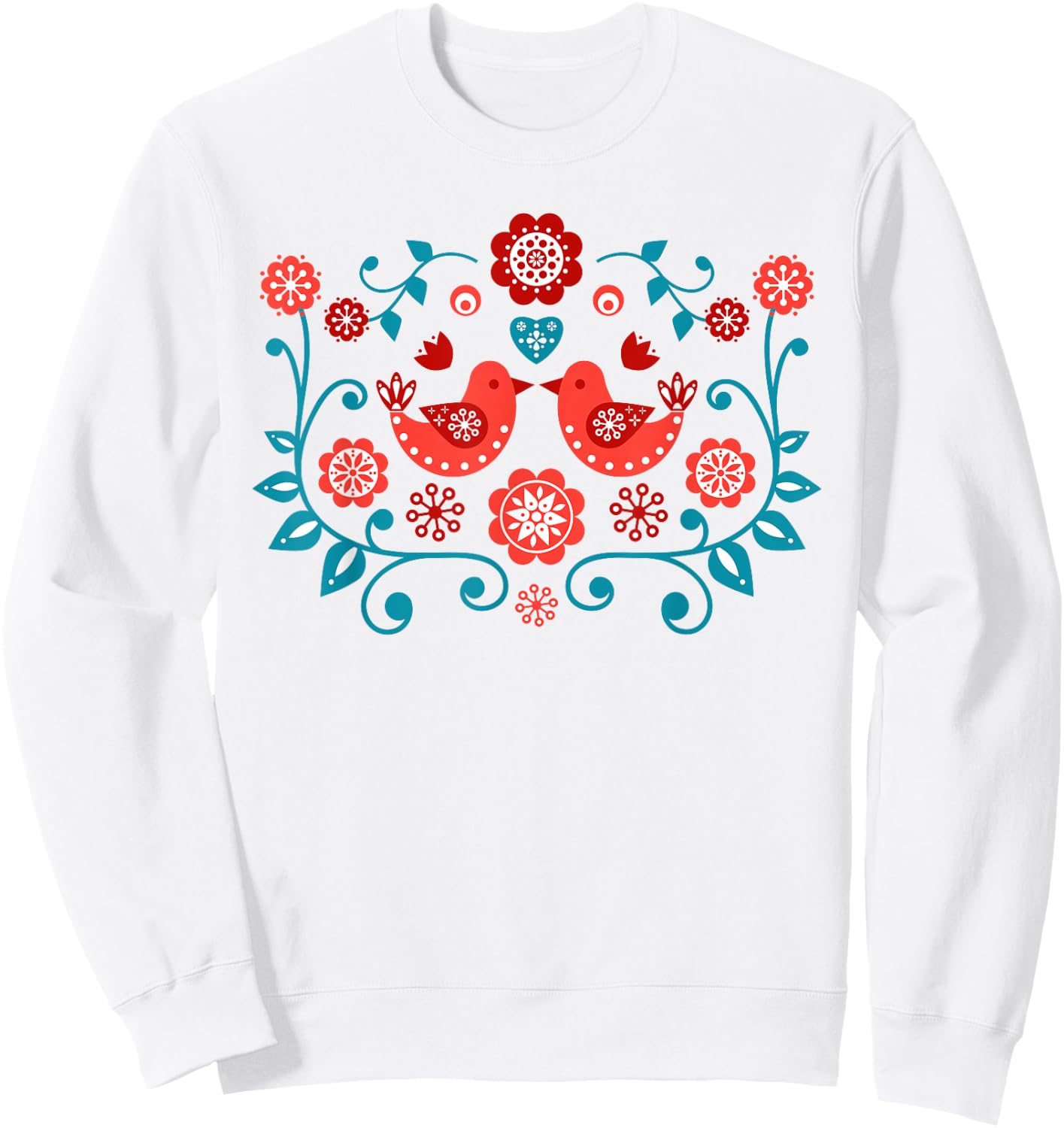 Scandinavian Folk Art Bird Pattern Shirt Sweatshirt - Sweatshirt | White