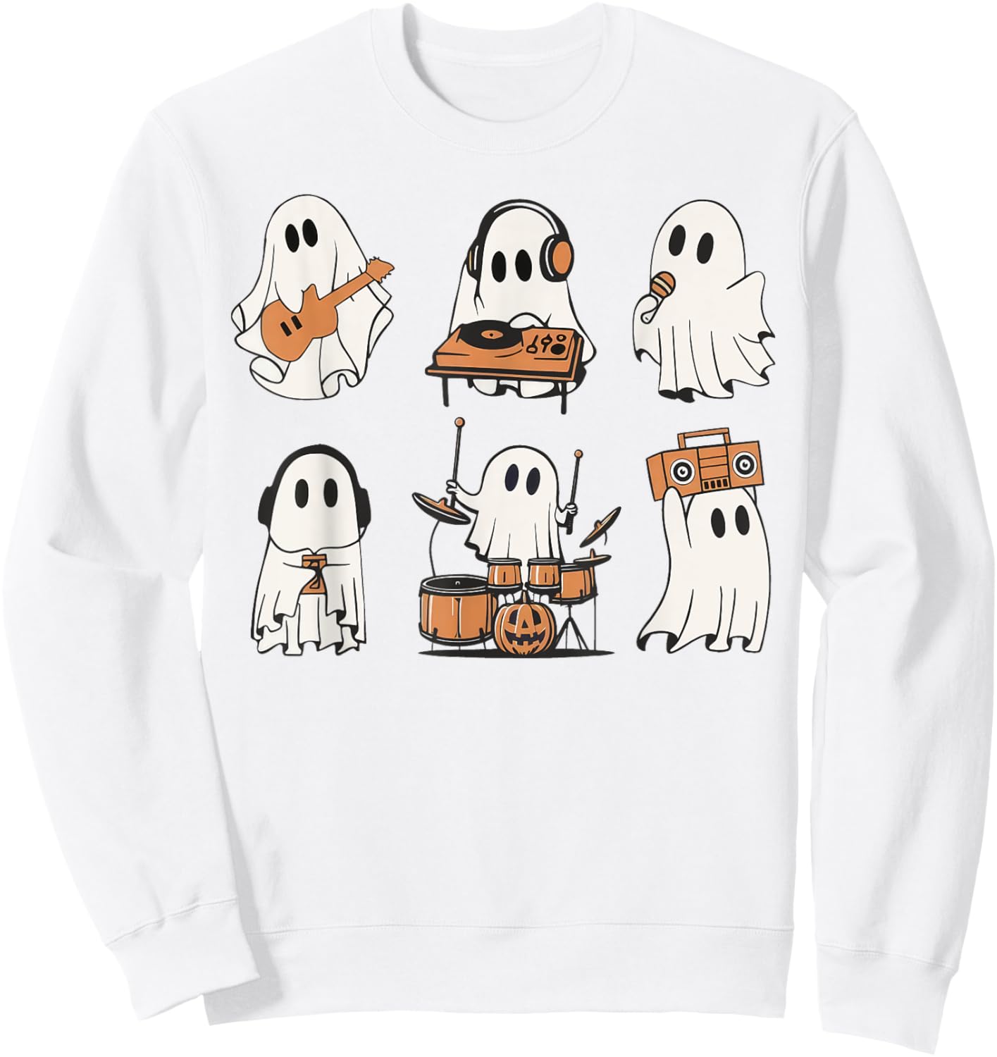 Ghost Love Music Ghost Playing Guitar Drum Halloween Costume Sweatshirt - Sweatshirt | White