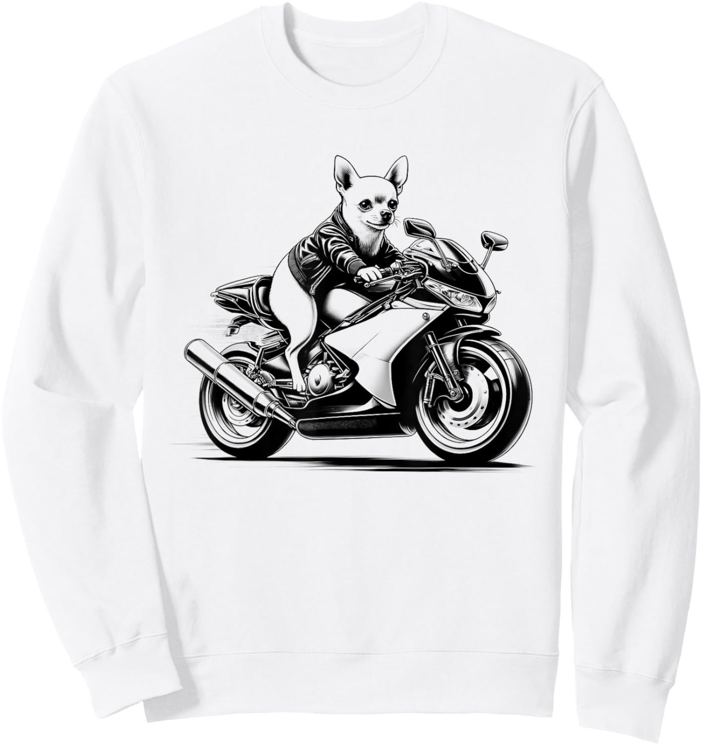 Cool Chihuahua Riding a Motorcycle Biker Dog Lover Women Kids Sweatshirt - Sweatshirt | White