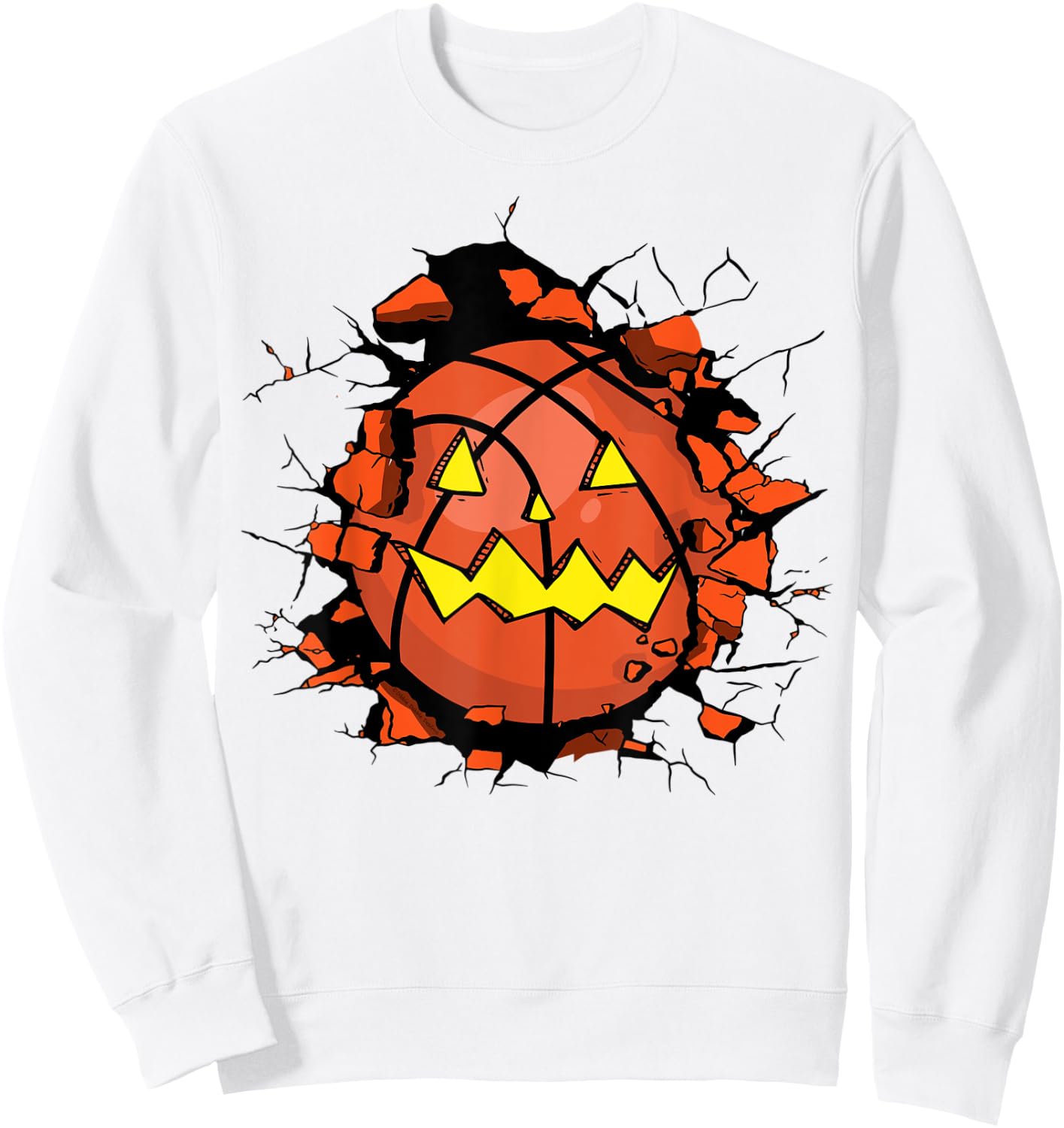 Halloween Basketball Jack o Lantern Basketball Halloween Sweatshirt - Sweatshirt | White