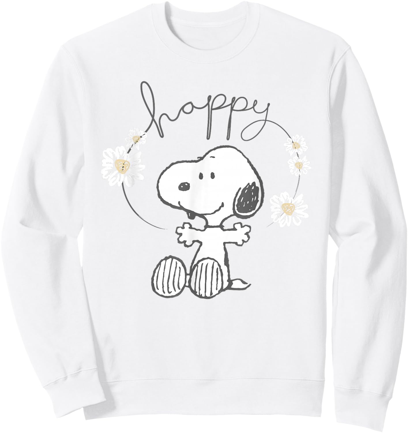 Peanuts Snoopy Happy Surrounded By Daisies Sweatshirt - Sweatshirt | White
