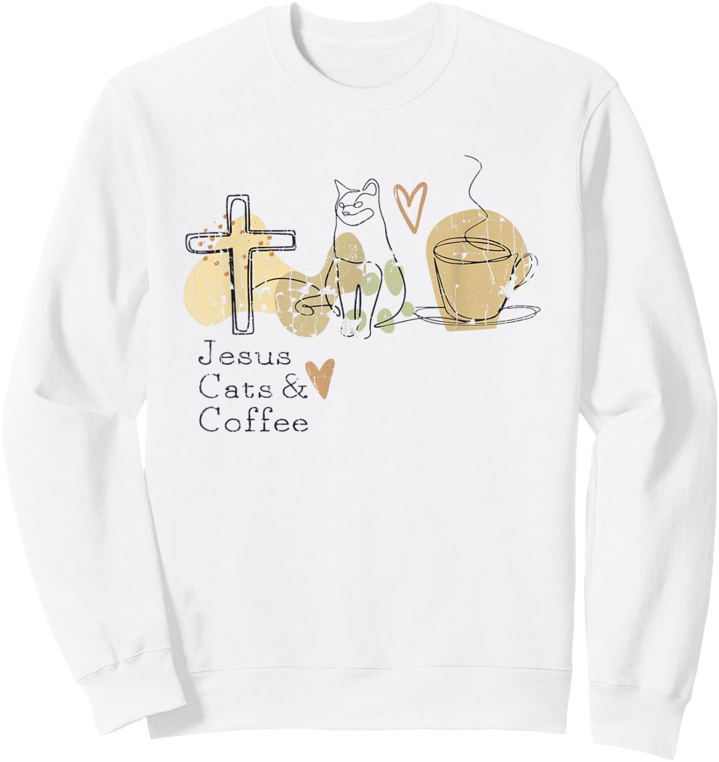 Jesus Cats And Coffee Minimalist Graphic Design Sweatshirt - Sweatshirt | White