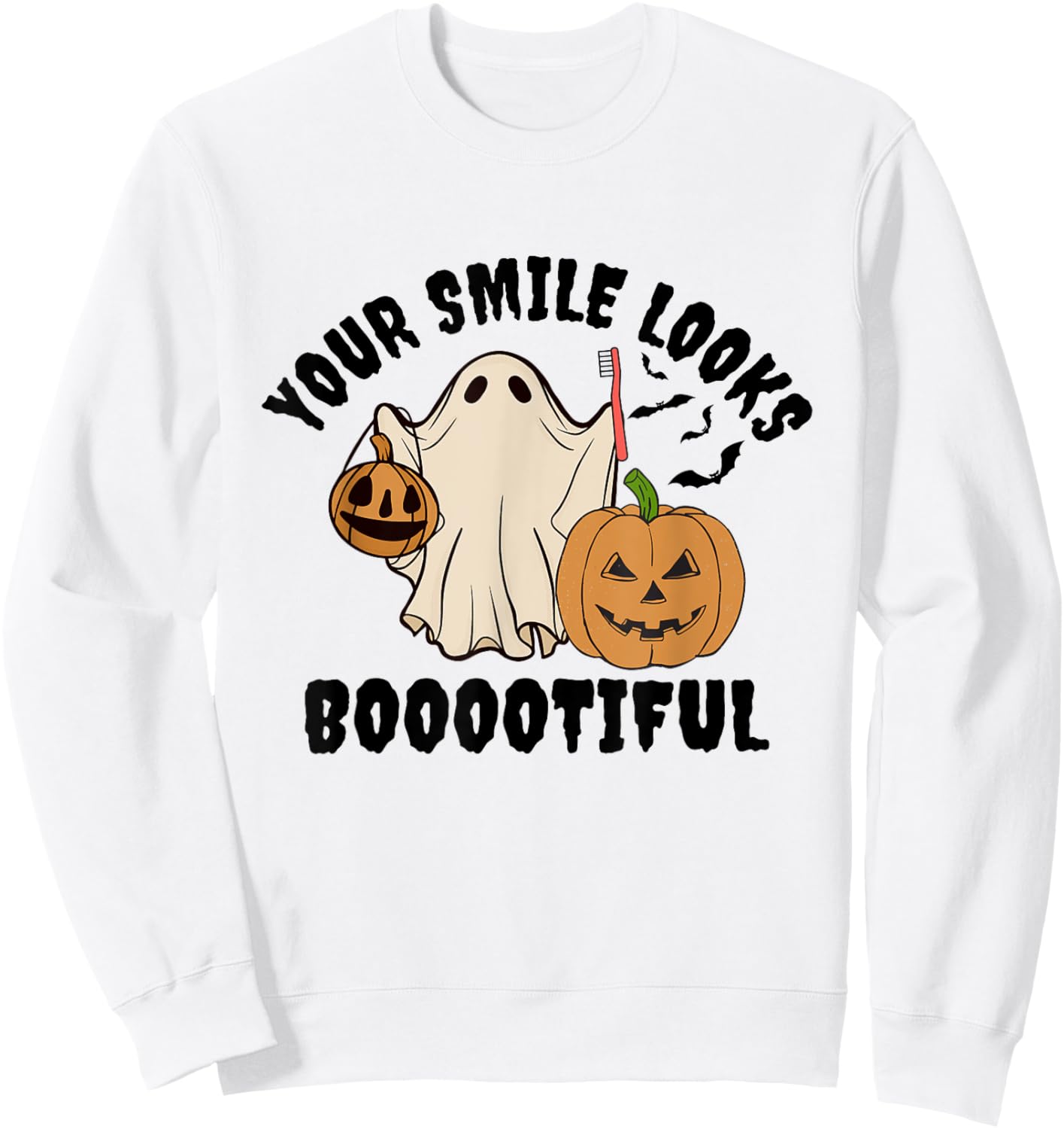 Halloween Pediatric Dental Assistant Spooky Dental Hygienist Sweatshirt - Sweatshirt | White
