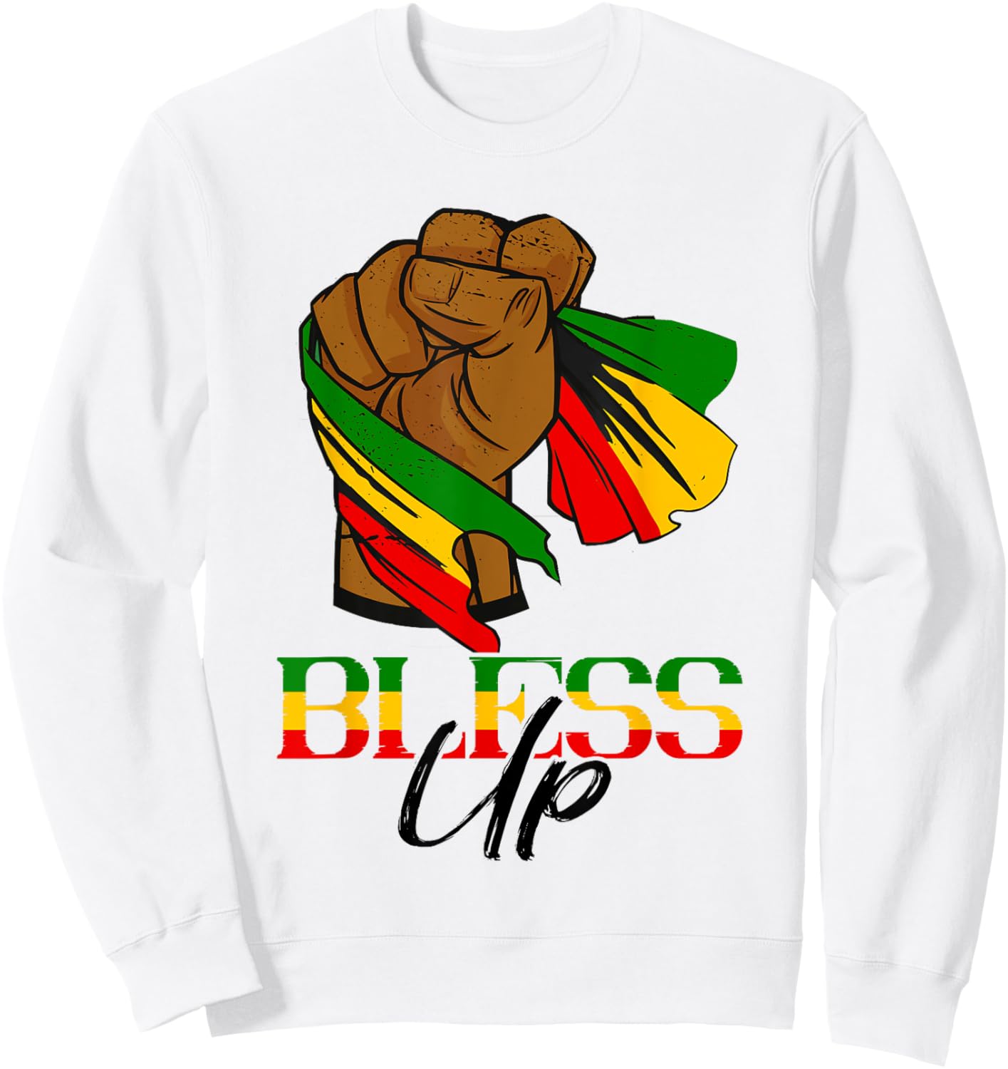 Jamaica Rastafarian Bless Up Rastafari Handfist Rasta Reggae Sweatshirt - Sweatshirt | White