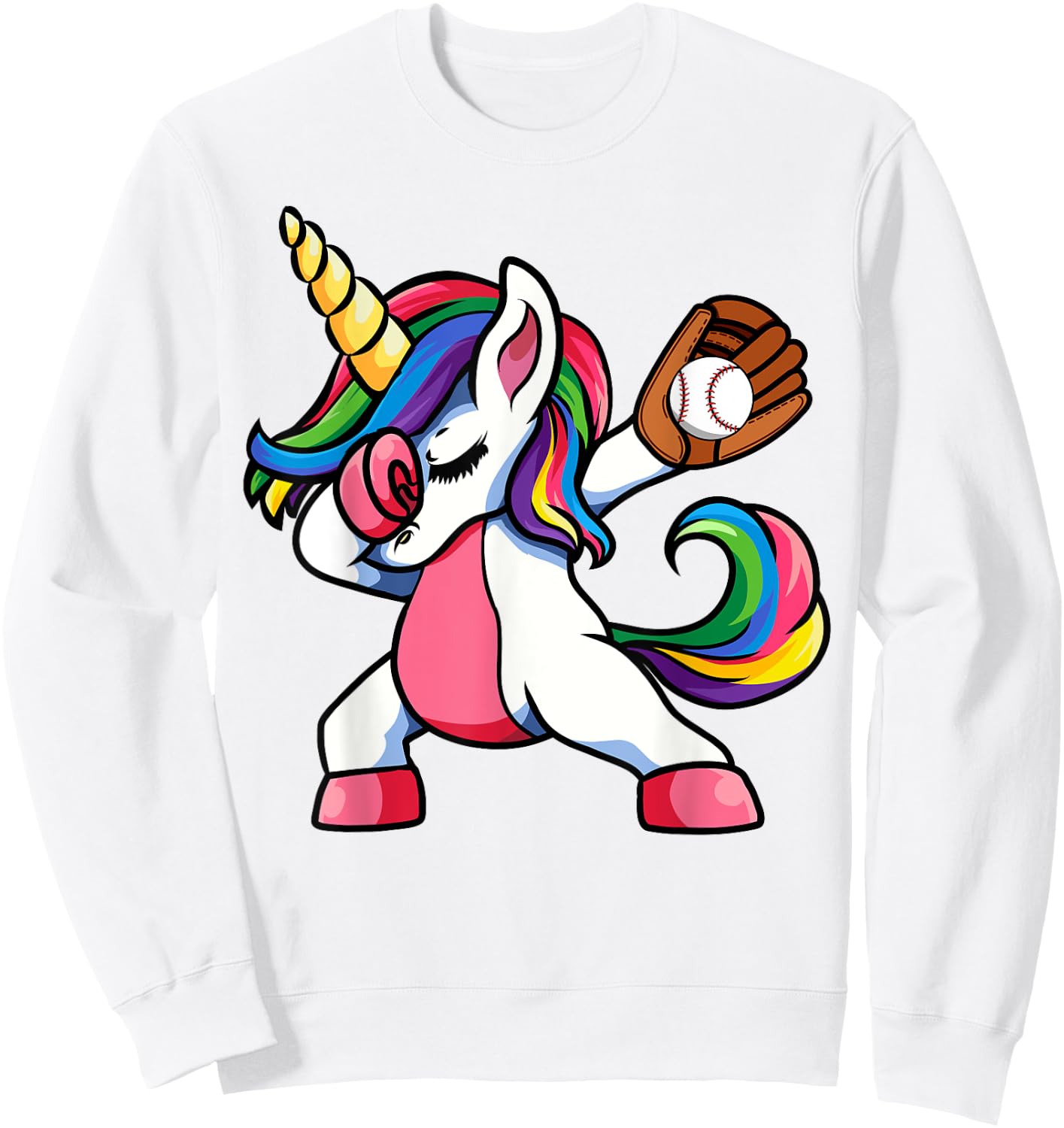Girls Funny Dabbing Baseball Unicorn Apparel, Youth Dab Sweatshirt - Sweatshirt | White