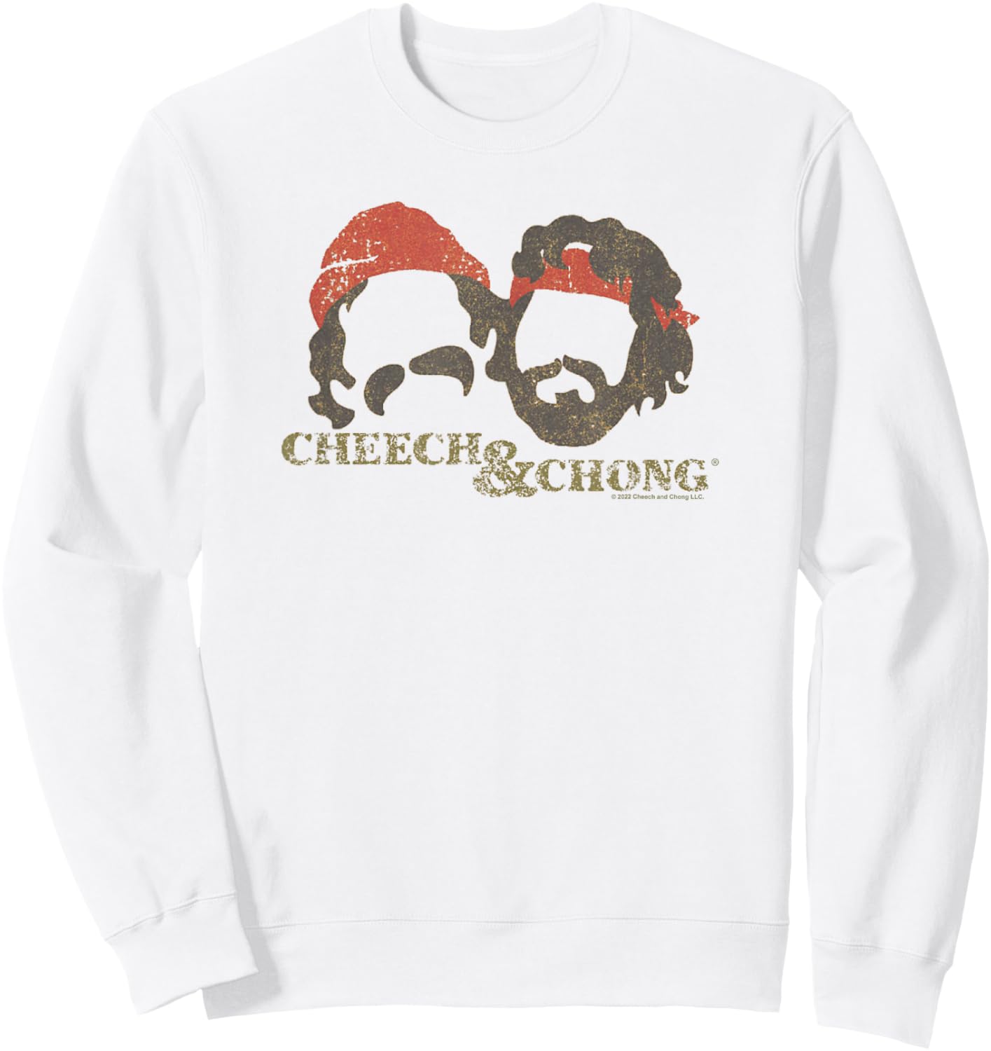 Cheech & Chong Faces Outlines Distressed Effect Sweatshirt - Sweatshirt | White