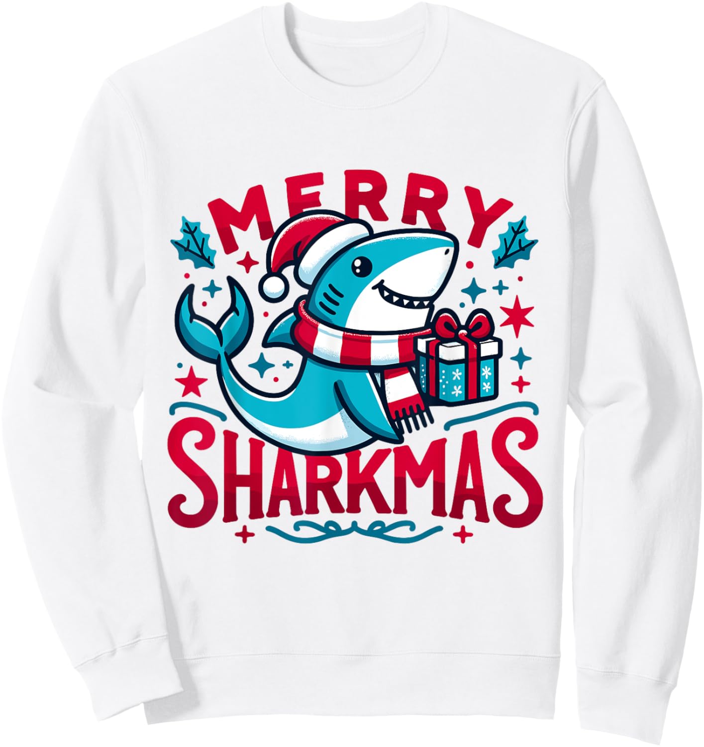 Merry Sharkmas Cute Shark Christmas Pajamas Boys Girl Winte Sweatshirt - Sweatshirt | White