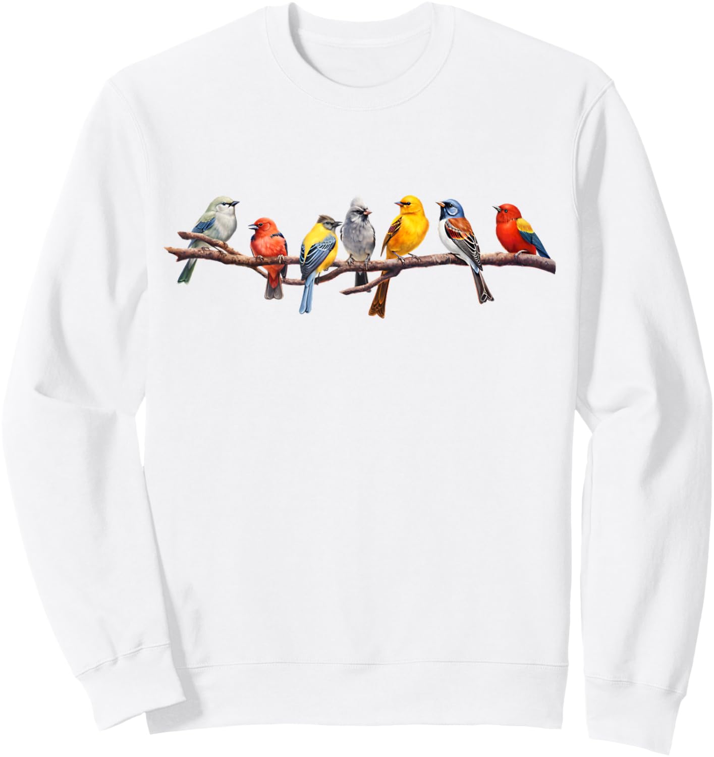 Birding and Bird Lovers Apparel Decor Accessories -Adults, Kids Grey Short Sleeve Classic Fit Backyard Bird Watching Watcher Birders Songbirds on Branch Sweatshirt - Sweatshirt | White
