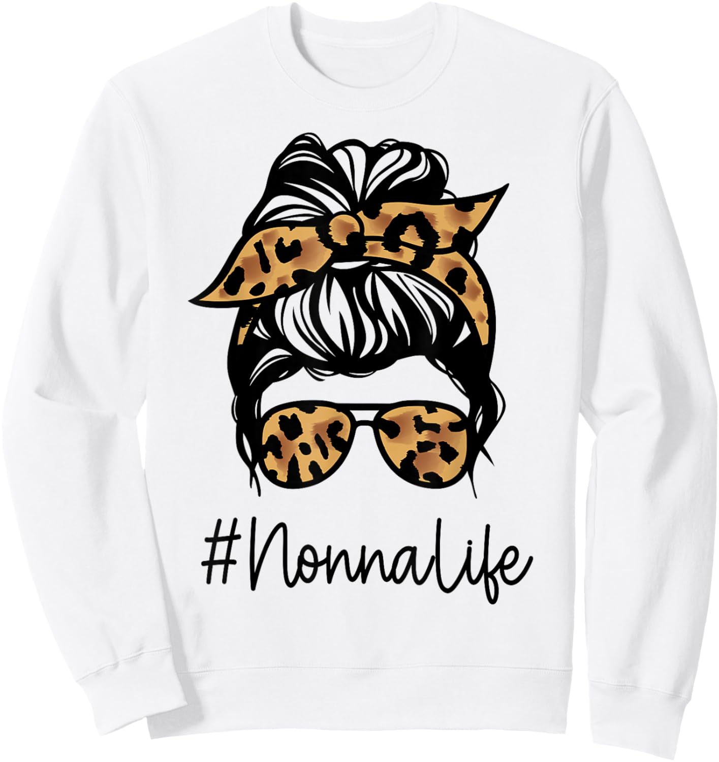 NONNA Leopard Messy Bun Mother's Day for Grandmothers Sweatshirt - Sweatshirt | White