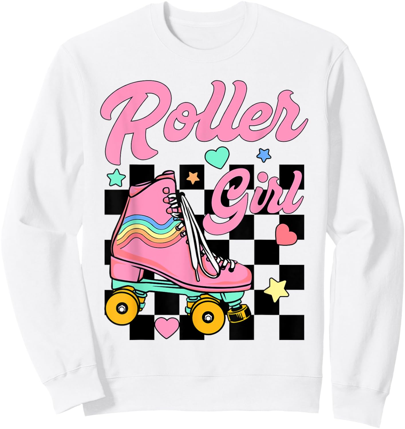 Roller Girl Retro Groovy Matching Roller Skating Skater Sweatshirt - Sweatshirt | White