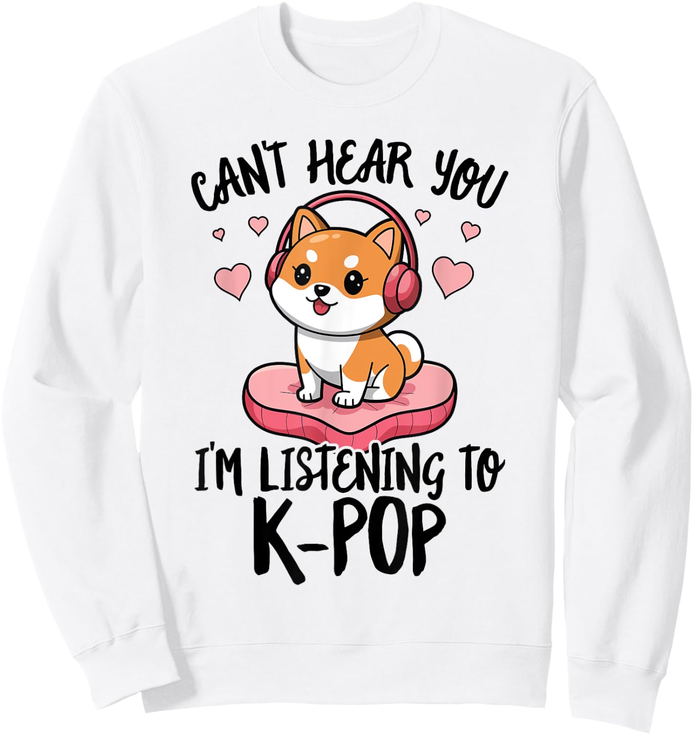 Cute Shiba Inu Dog Headphones K-Pop Music Lover Heart Kawaii Sweatshirt - Sweatshirt | White