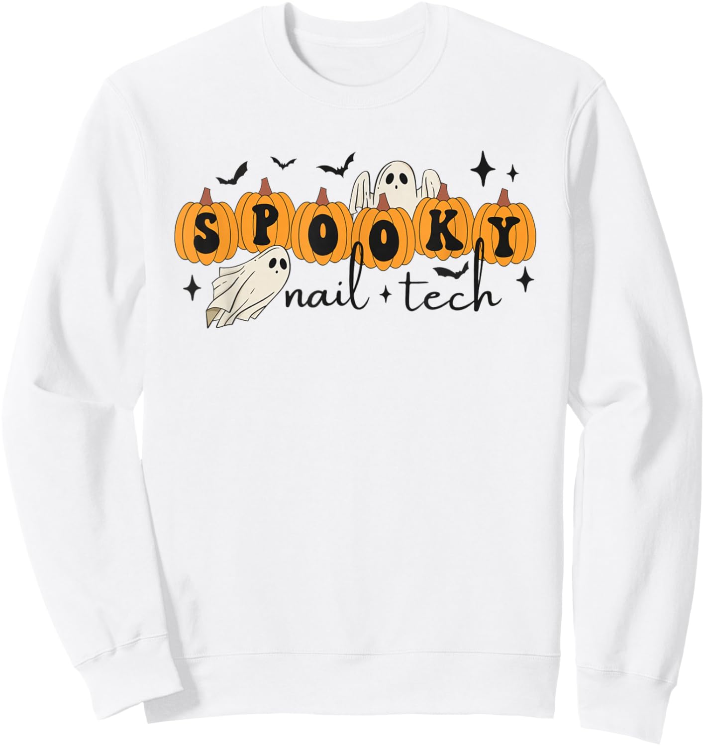 Women Spooky Nail Tech Halloween Pumpkins Ghosts Nail Salon Sweatshirt - Sweatshirt | White