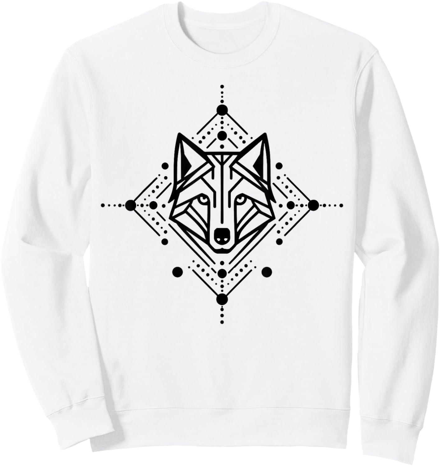 Minimal Line and Shape Black Design of A Wolf Geometric Sweatshirt - Sweatshirt | White