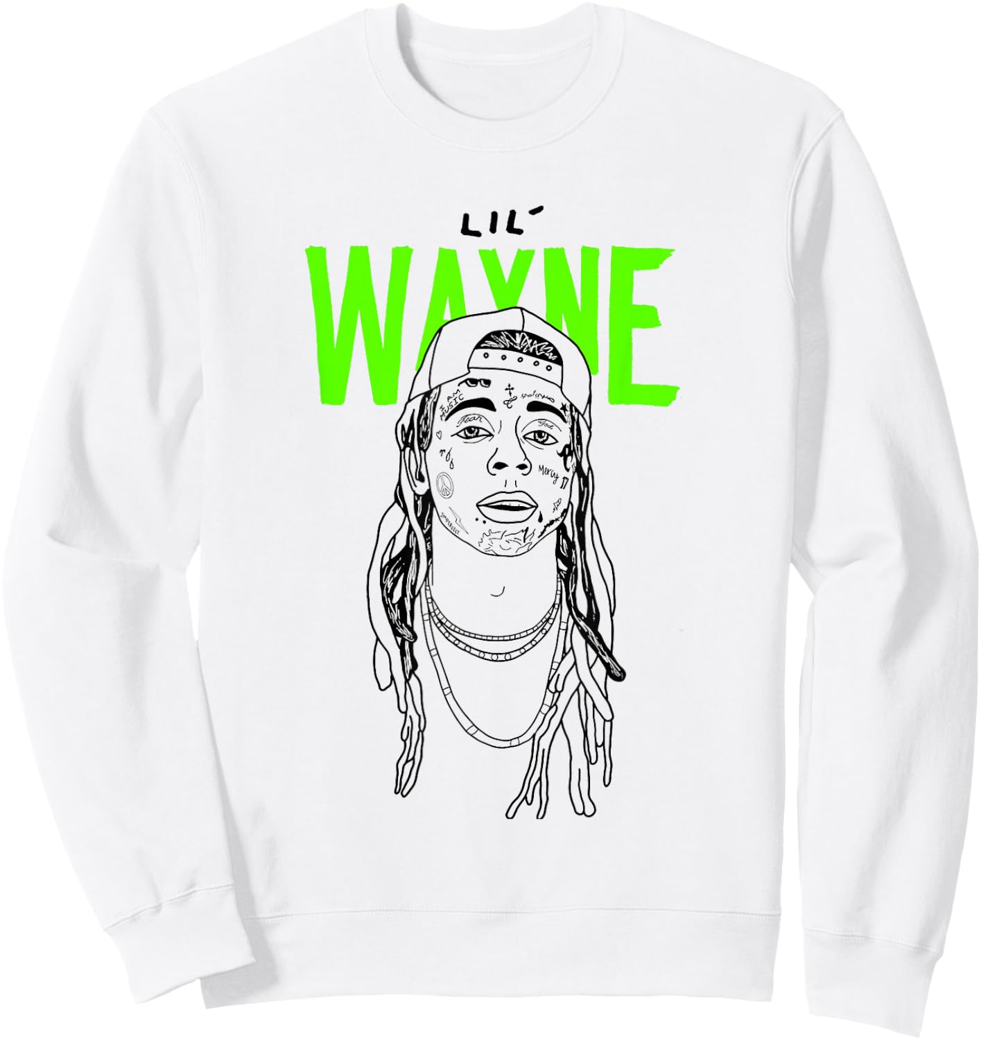 Lil Wayne Illustrated Face Logo Small Sweatshirt - Sweatshirt | White