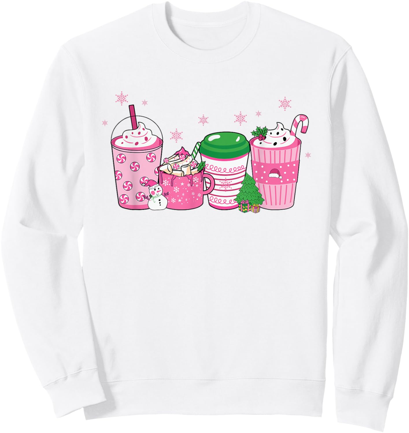 Pink Christmas Peppermint Drinks Sweatshirt - Sweatshirt | White