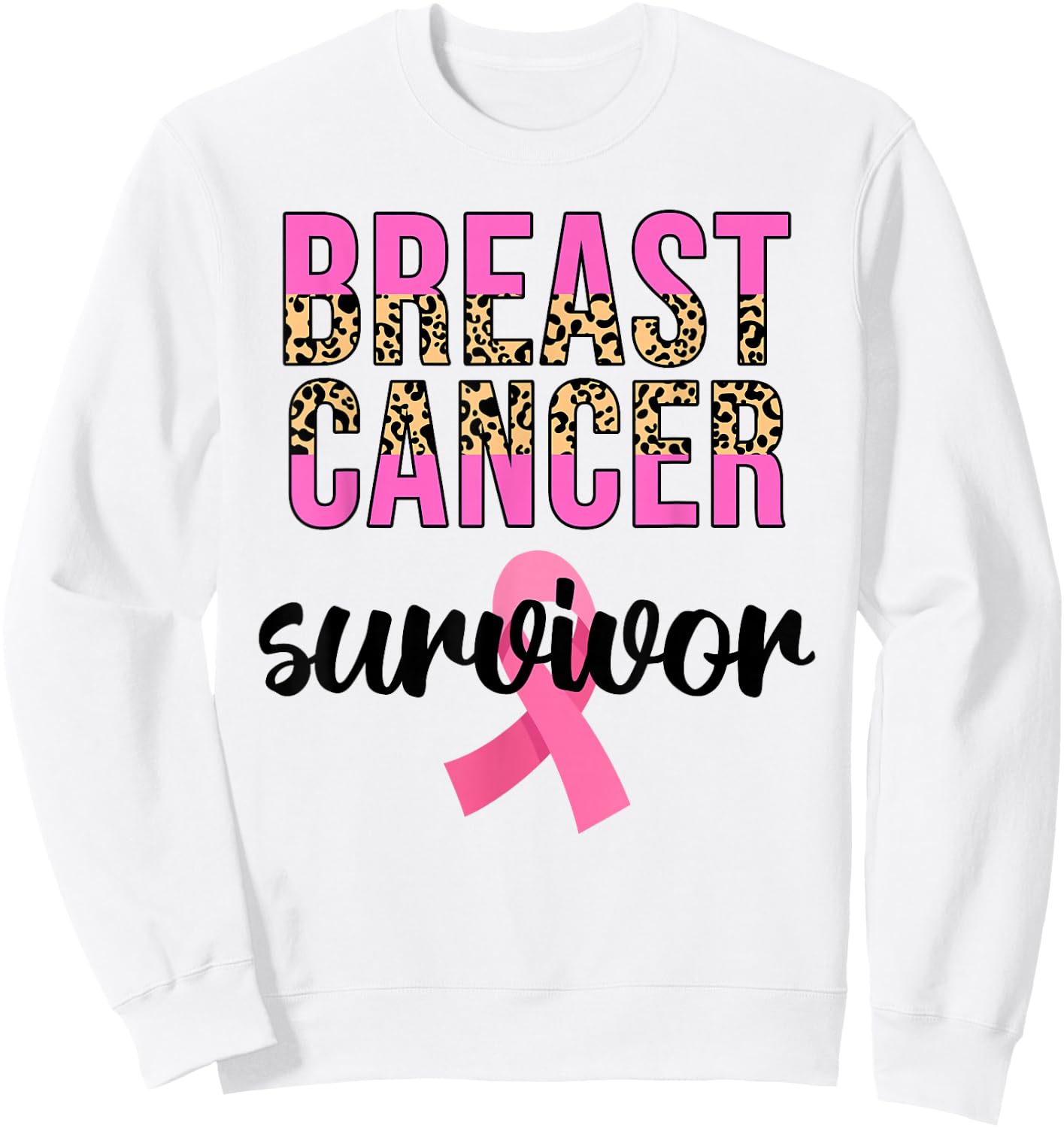 Breast Cancer Survivor Women Leopard Breast Cancer Awareness Sweatshirt - Sweatshirt | White