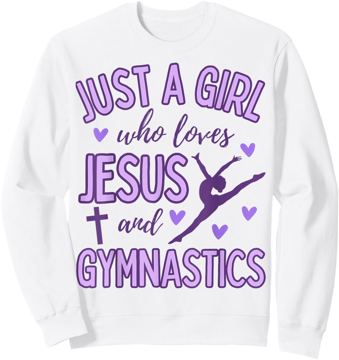 Just A Girl Who Loves Jesus and Gymnastics Christian Purple Sweatshirt - Sweatshirt | White