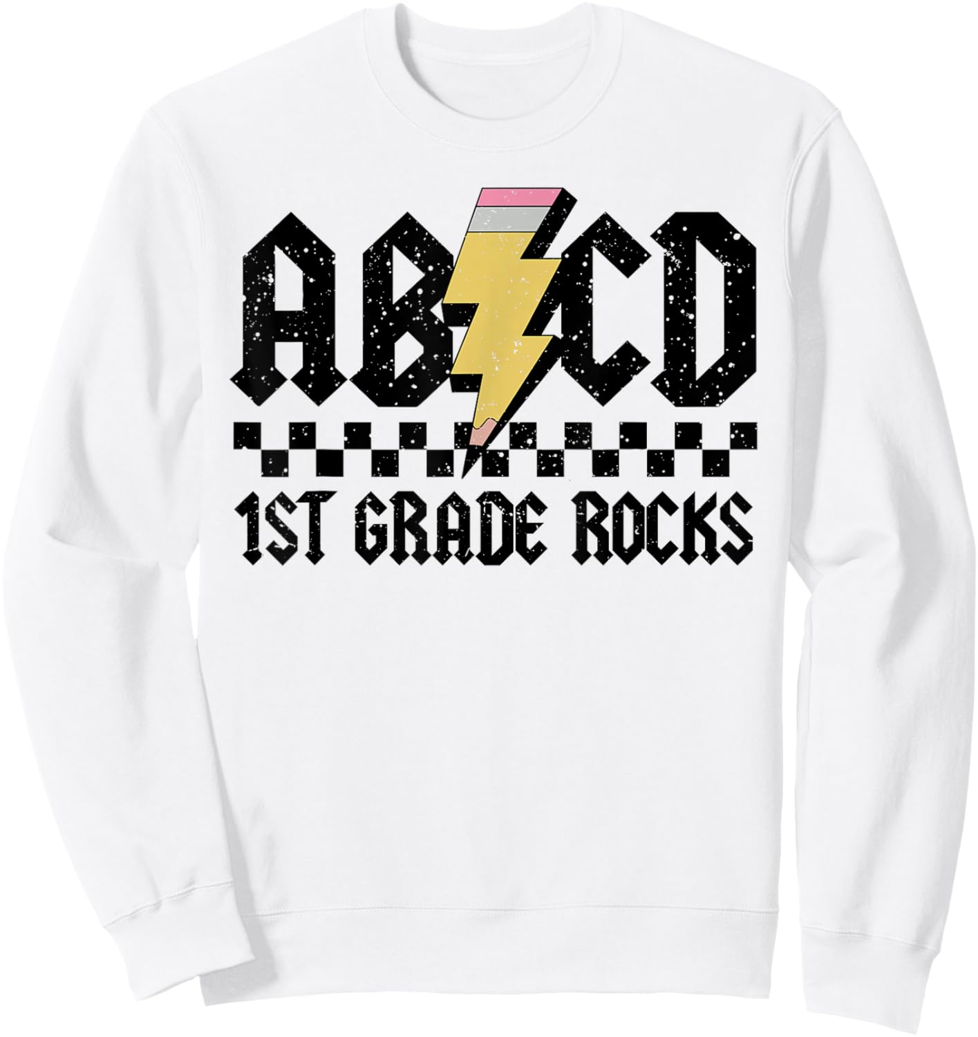 1st Grade Rock and Roll Letters ABCD Alphabet Back To School Sweatshirt - Sweatshirt | White