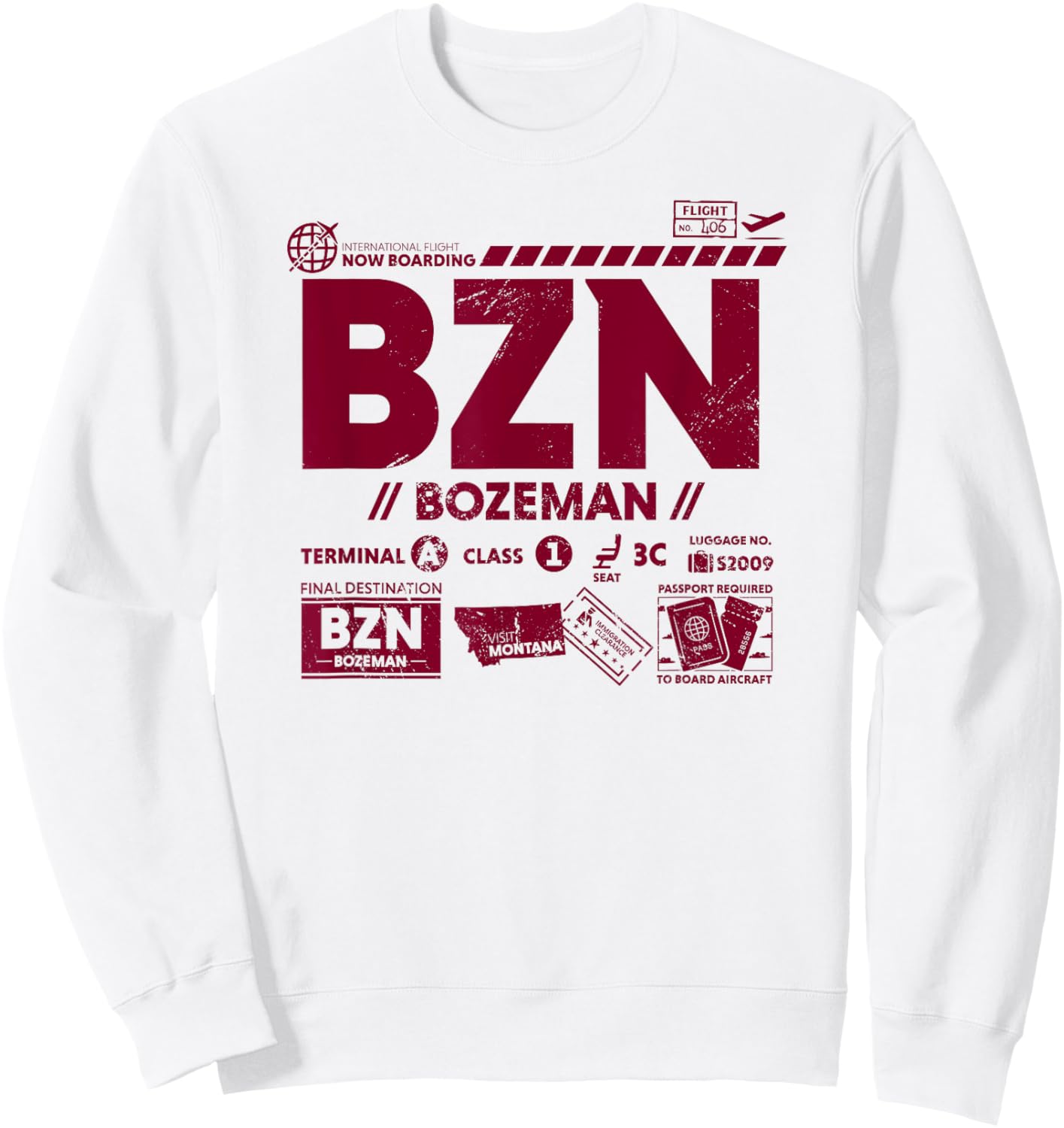 Vintage Bozeman BZN Airport Code Travel Day Retro Tag MT Sweatshirt - Sweatshirt | White