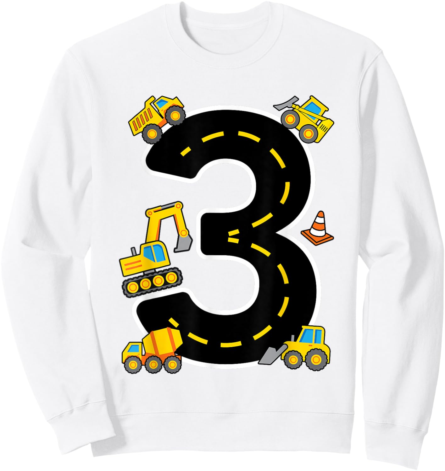 I'm 3 Construction Theme 3rd Birthday Party Boys Excavator Sweatshirt - Sweatshirt | White