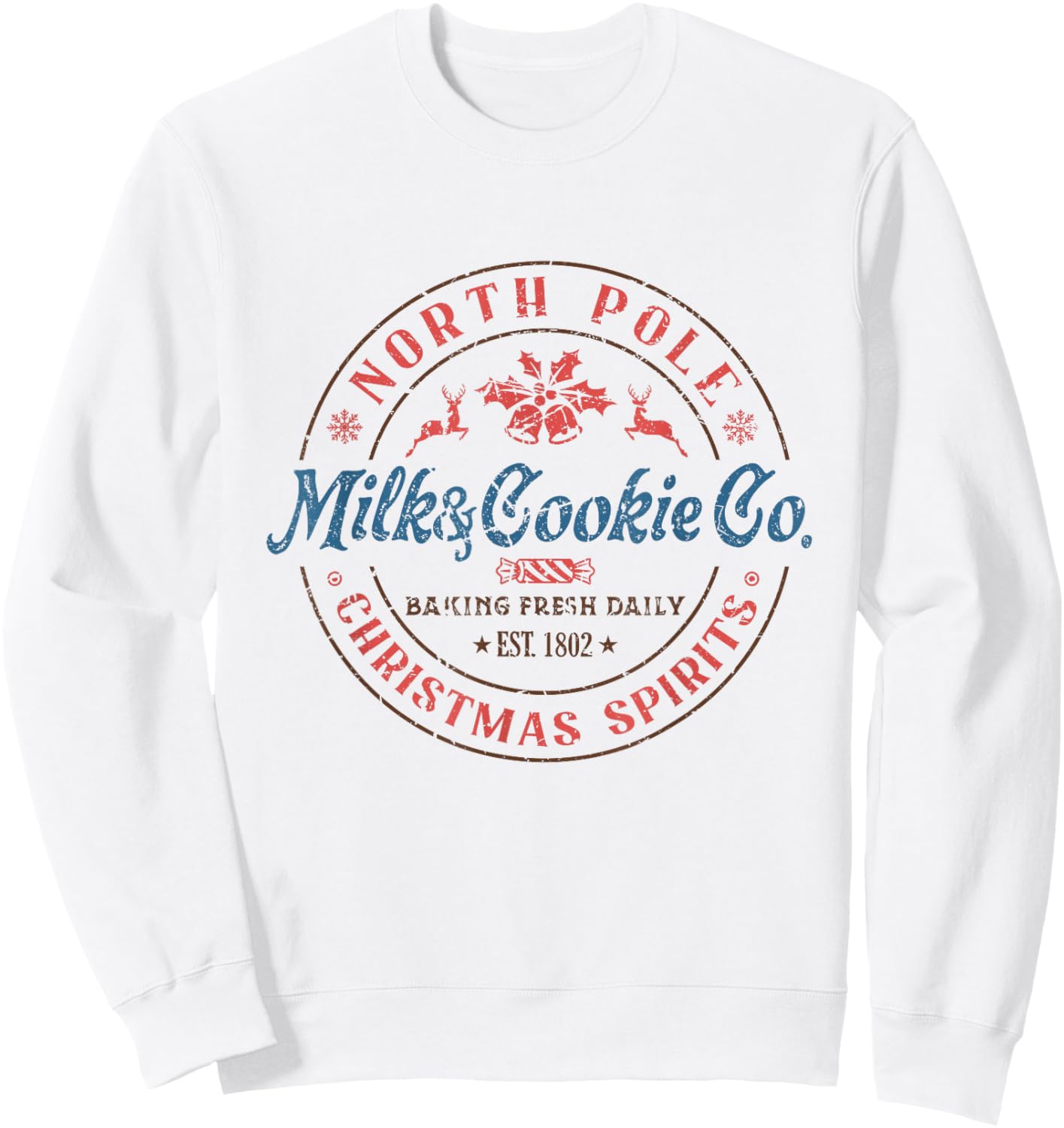 North Pole Milk and Cookie Co Funny Holiday Christmas Sweatshirt - Sweatshirt | White