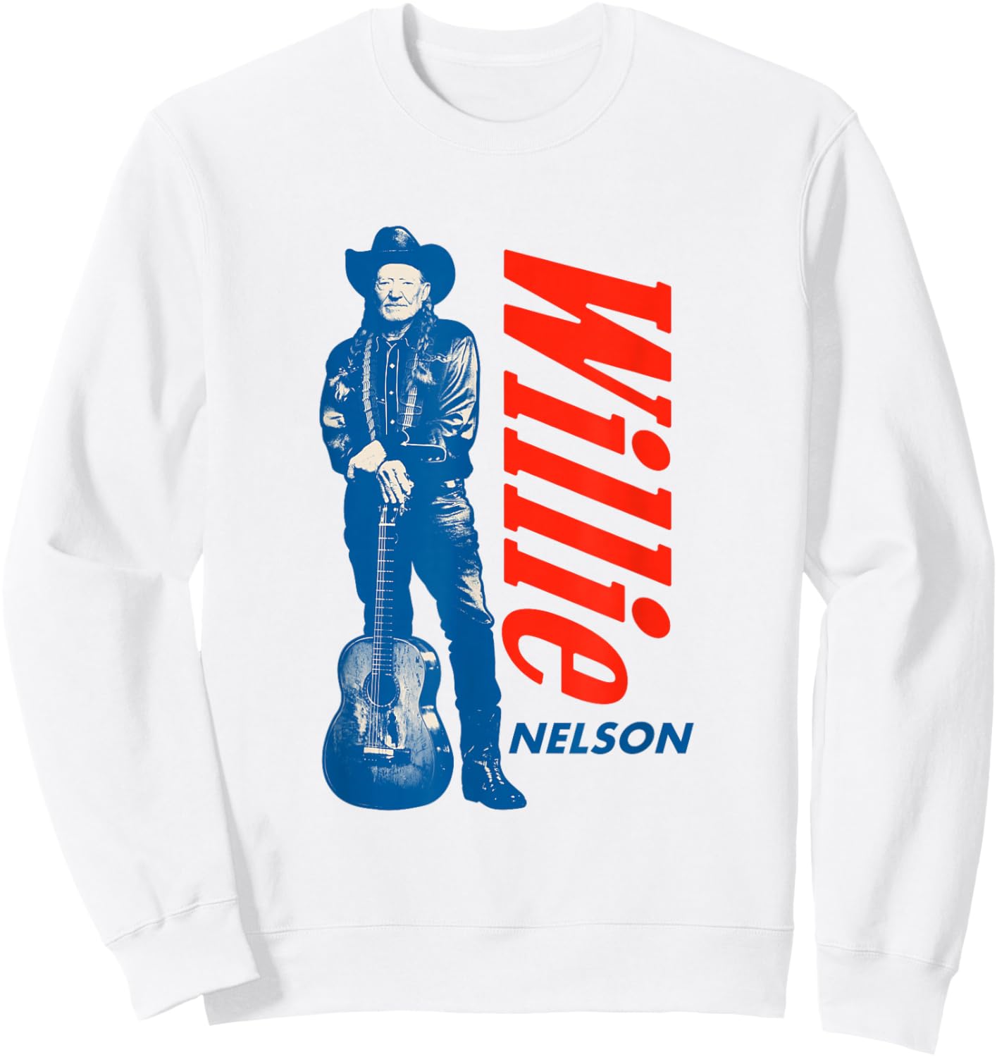 Official Willie Nelson Standing Guitar Blue Sweatshirt - Sweatshirt | White