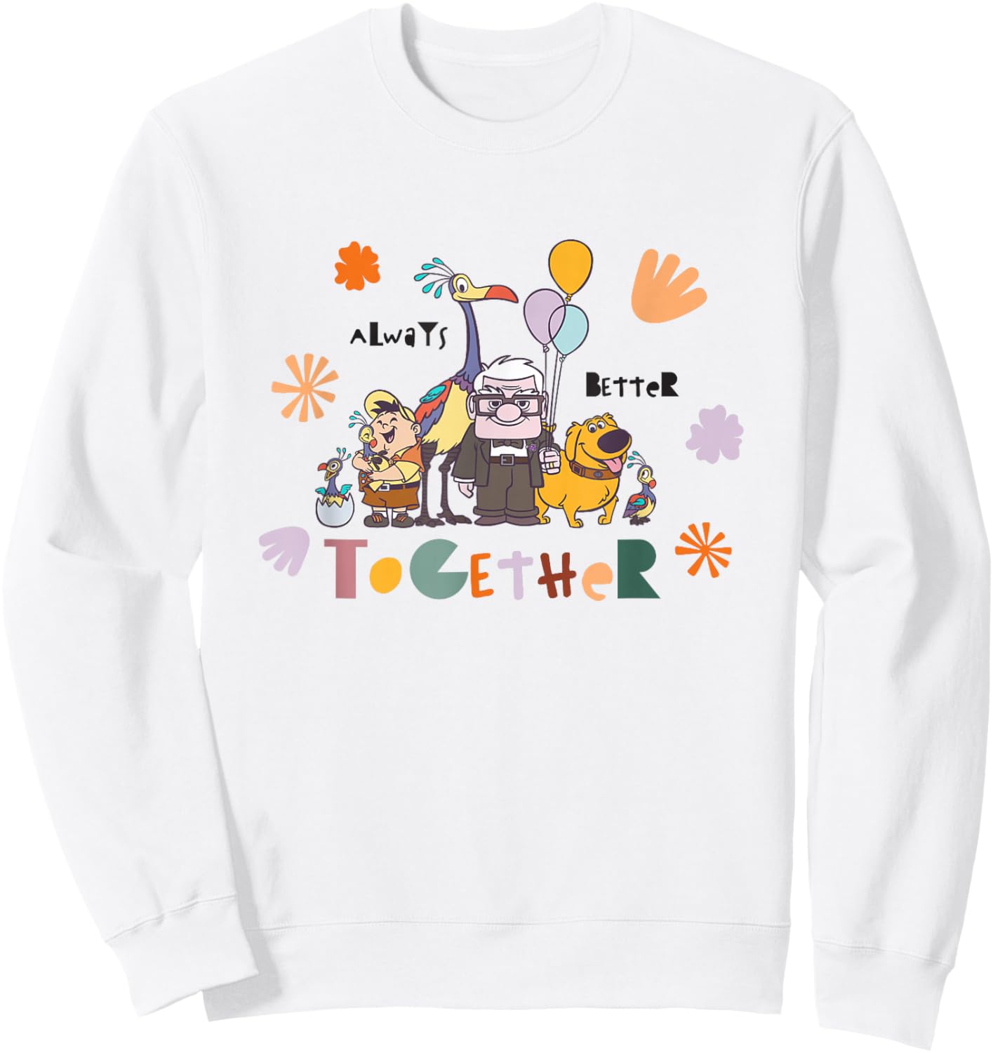 Disney Pixar Up Always Better Together Cute Group Shot Logo Sweatshirt - Sweatshirt | White