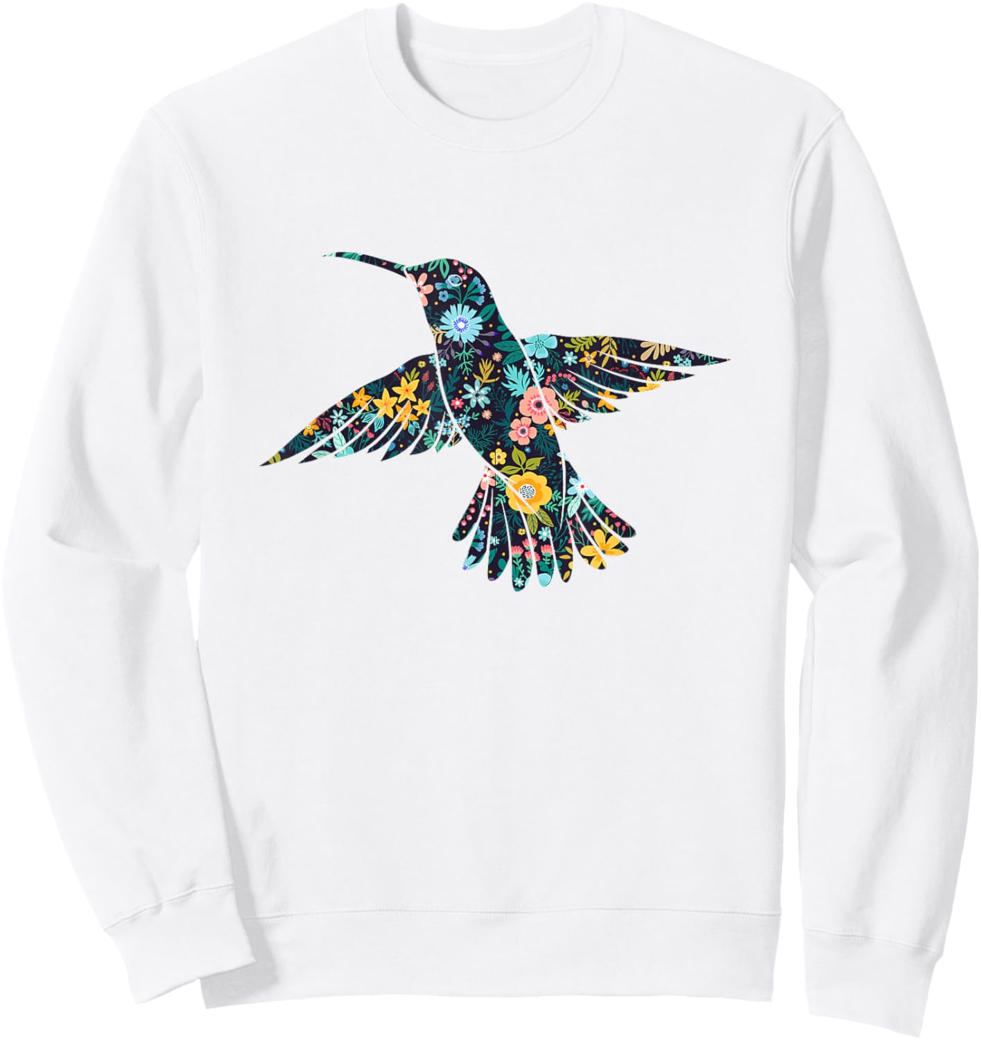 Floral Hummingbird Birds Silhouette Girls Graphic Sweatshirt - Sweatshirt | White