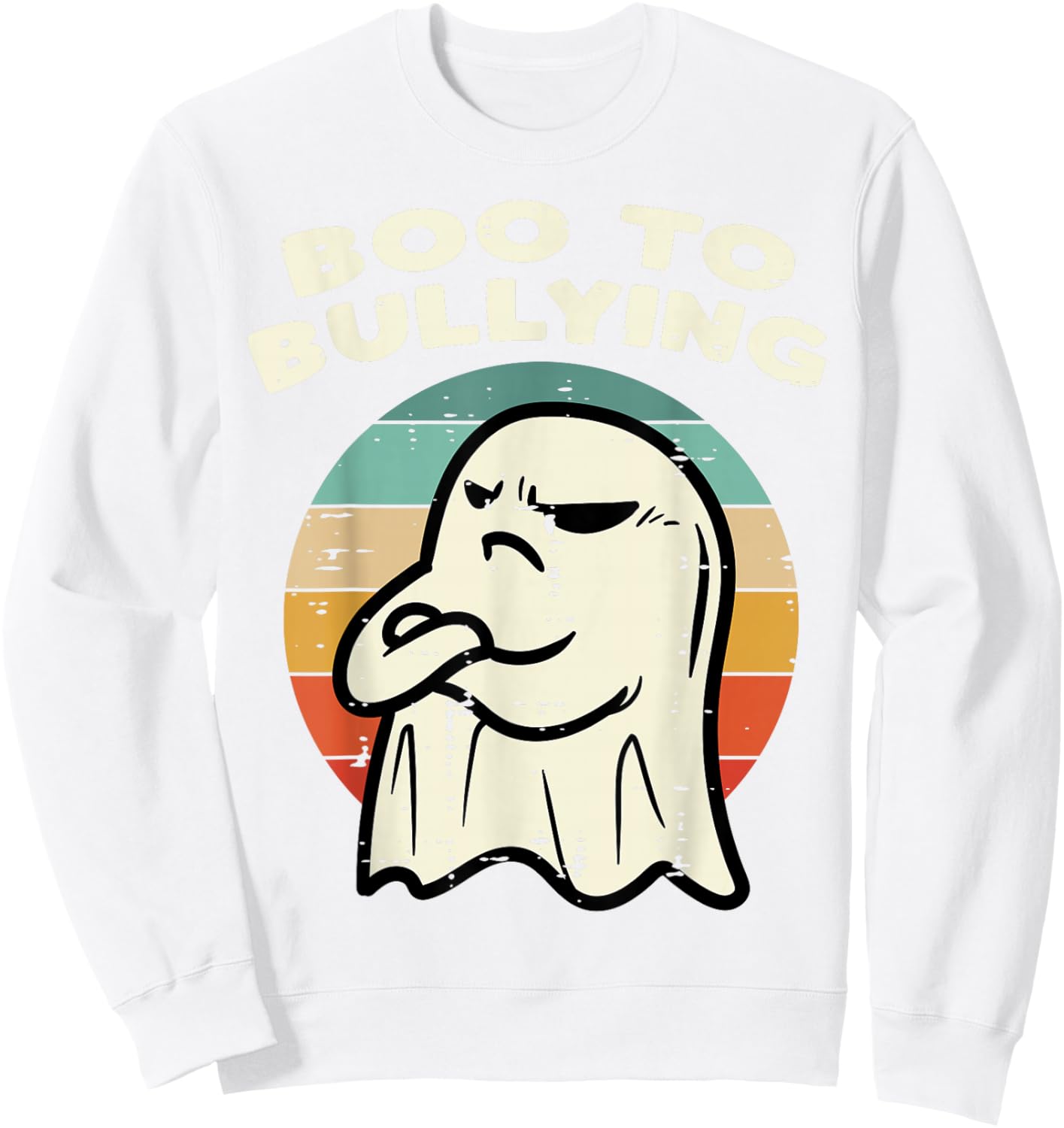Boo To Bullying Retro Orange Unity Day Halloween Ghost Kids Sweatshirt - Sweatshirt | White