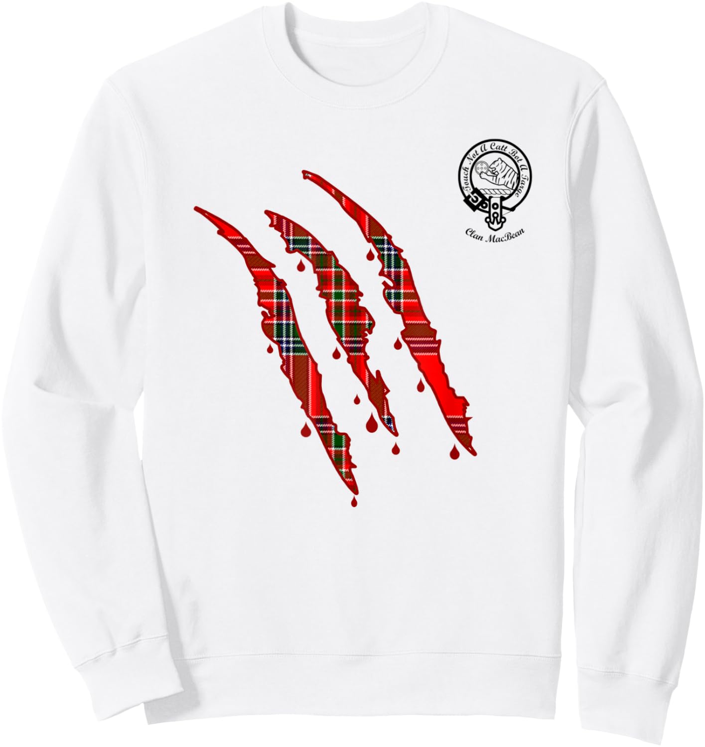 Clan MacBean Claw Marks Surname Tartan Crest Sweatshirt - Sweatshirt | White