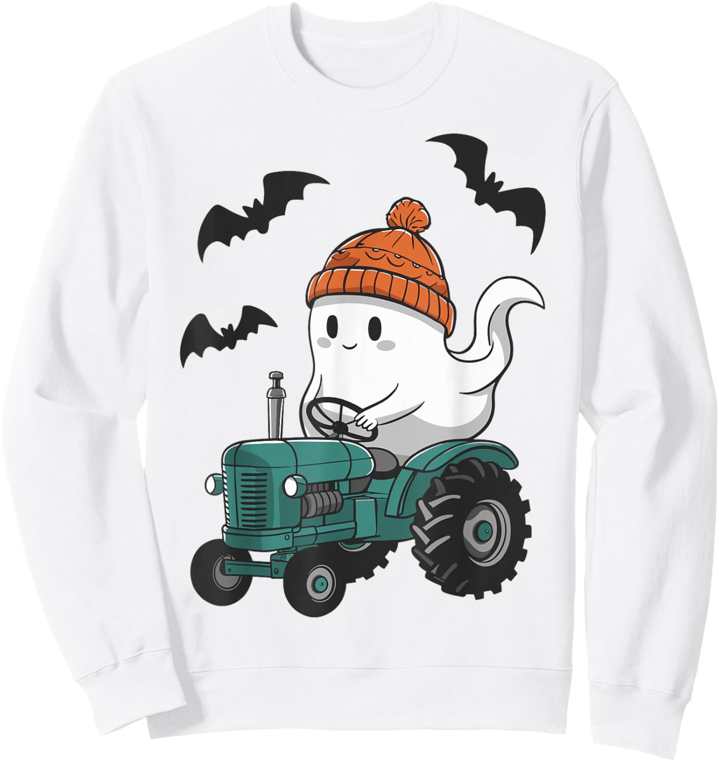 Cute Ghost Riding Tractor Lovers Spooky Halloween Farmer Sweatshirt - Sweatshirt | White