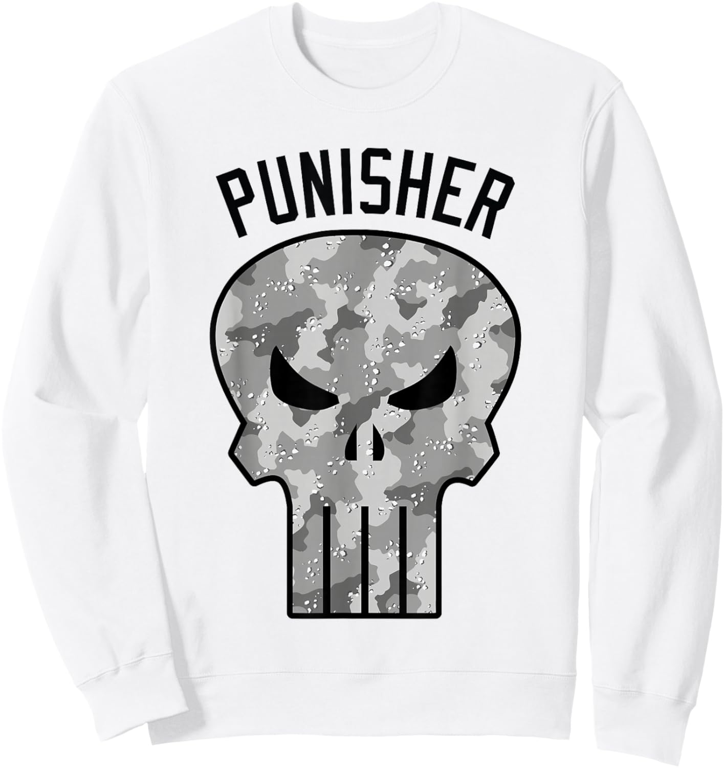 Marvel Punisher Grayscale Army Camouflage Skull Logo Sweatshirt - Sweatshirt | White