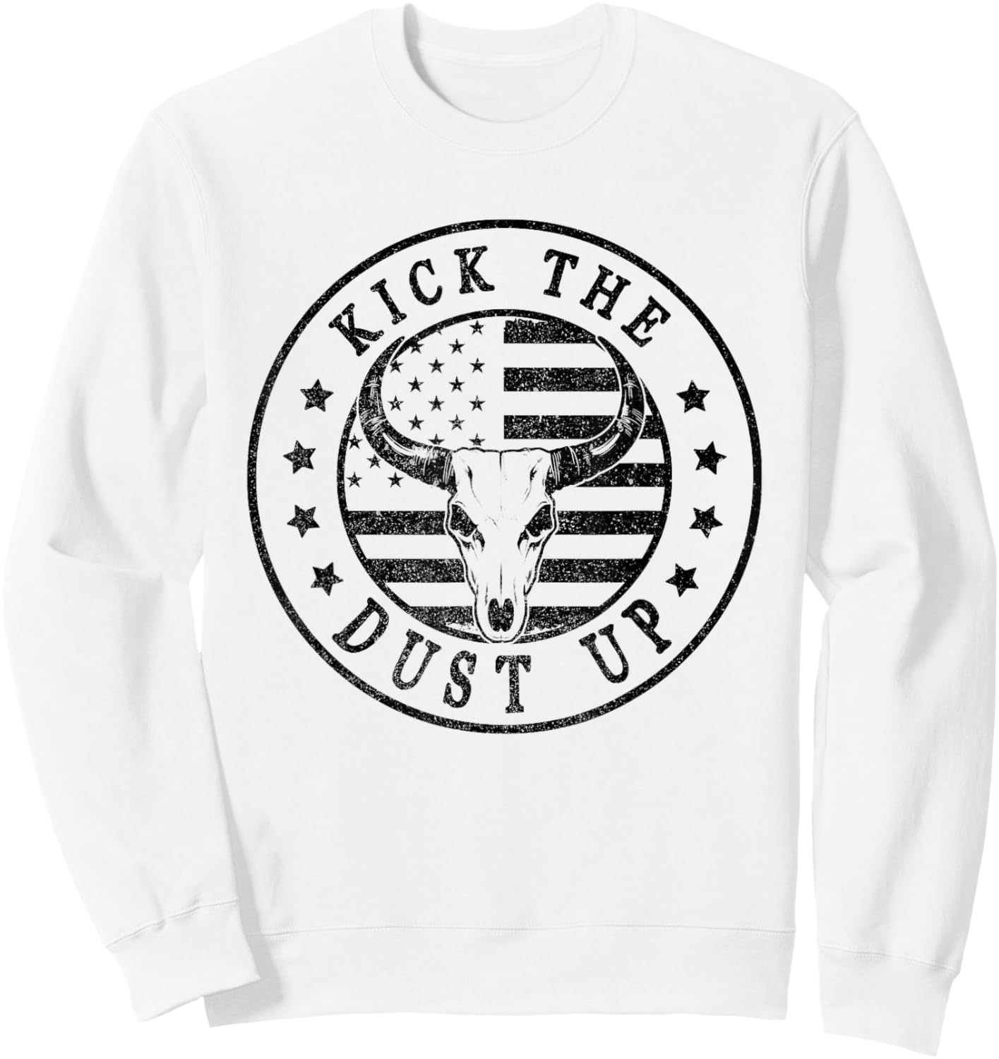 Kick The Dust Up Vintage Western Country Bull Skull USA Flag Men Sweatshirt - Sweatshirt | White