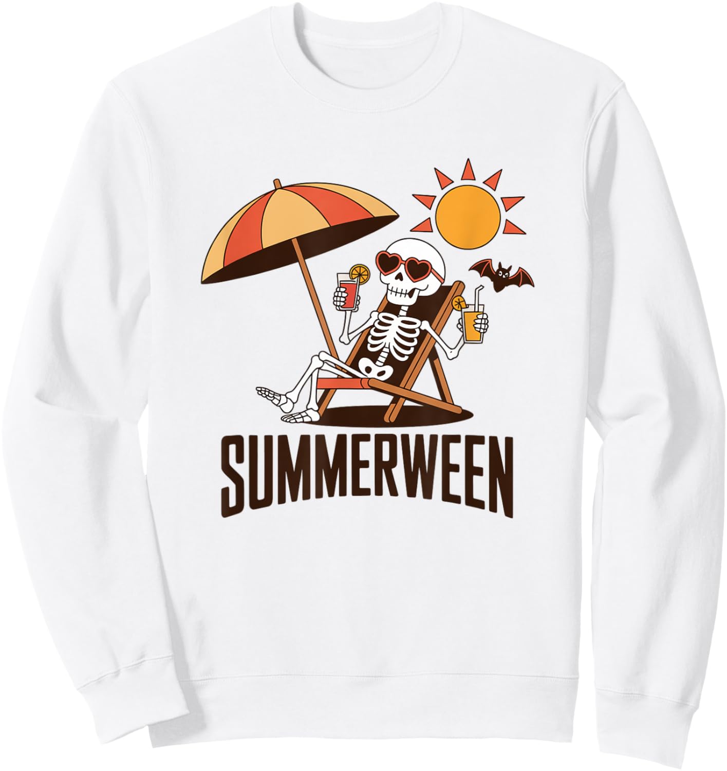 Skeleton Summerween Drink Beach Halloween Summer Scary Fun Sweatshirt - Sweatshirt | White