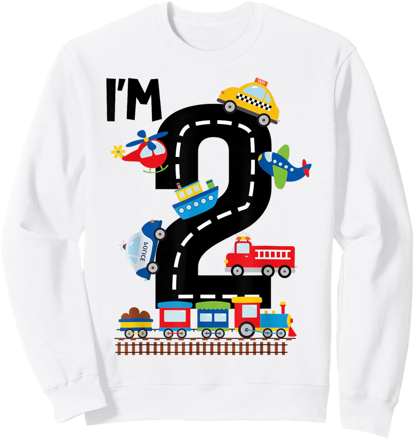 I'm 2 Years Old Birthday Boys Kids Transportation Vehicles Sweatshirt - Sweatshirt | White