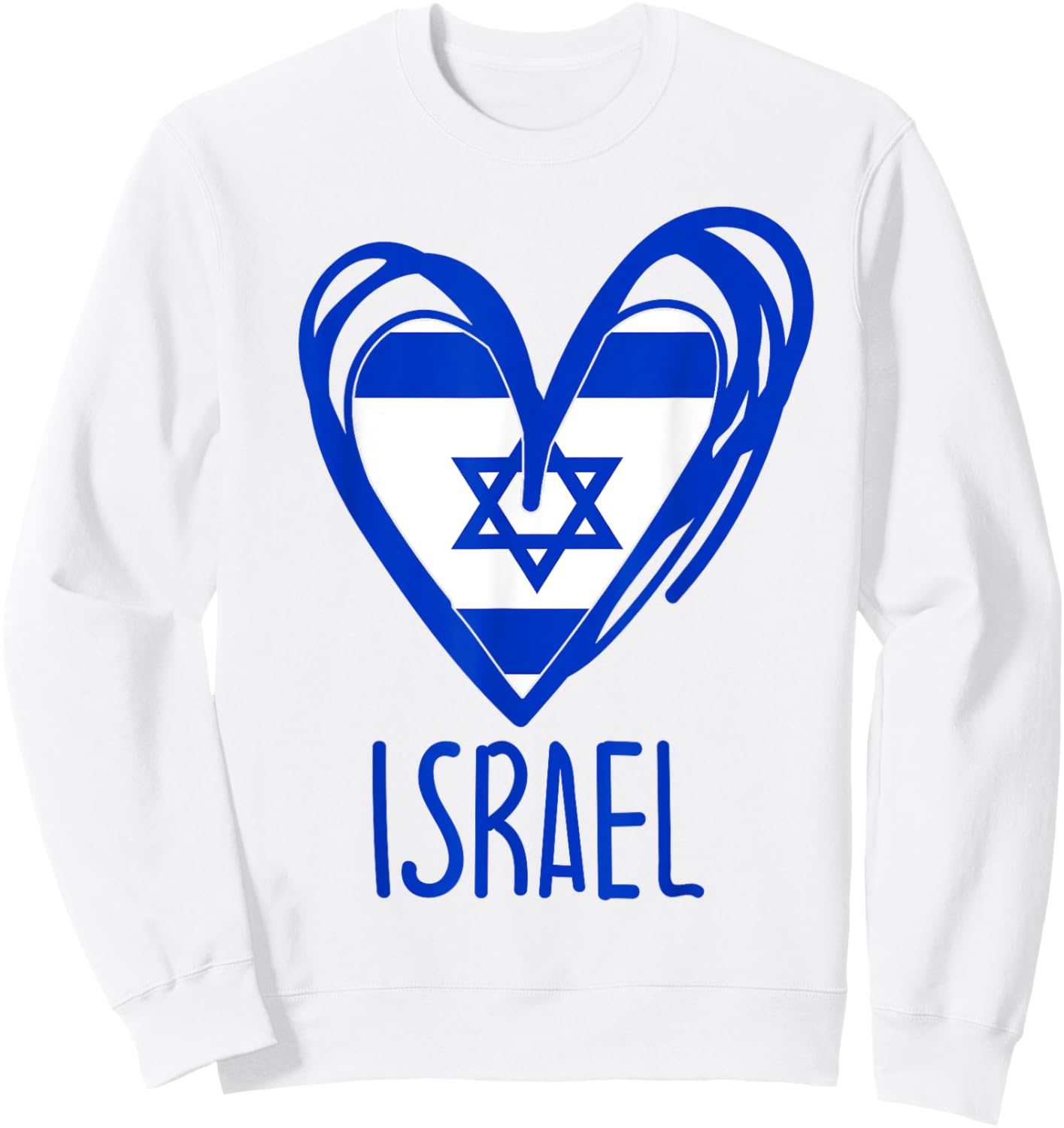 Patriotic Israel Pride Israeli Heart Flag Sweatshirt - Sweatshirt | White